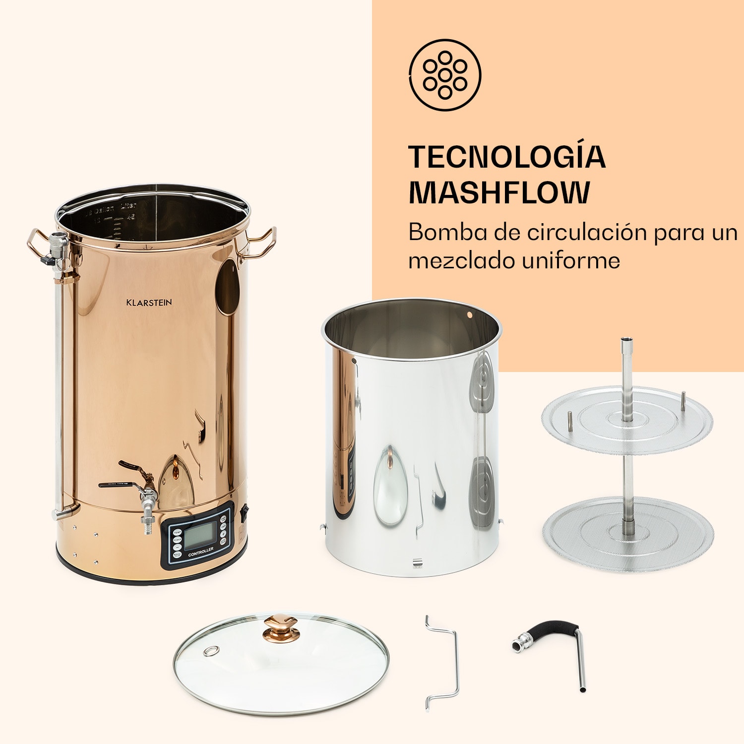 Caldera de maceración Mundschenk XXL sistema de elaboración de cerveza 3000W 50l 304 acero inoxidable XXL | Cobre