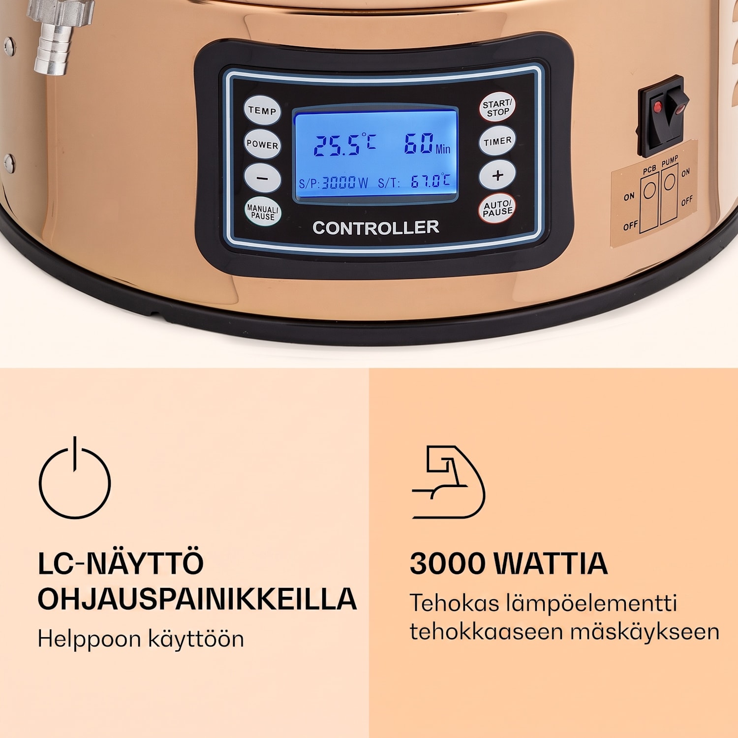 Mundschenk XXL mäskäyskattila oluenpanojärjestelmä 3000 W 50 l ruostumatonta 304-terästä XXL | Kupari