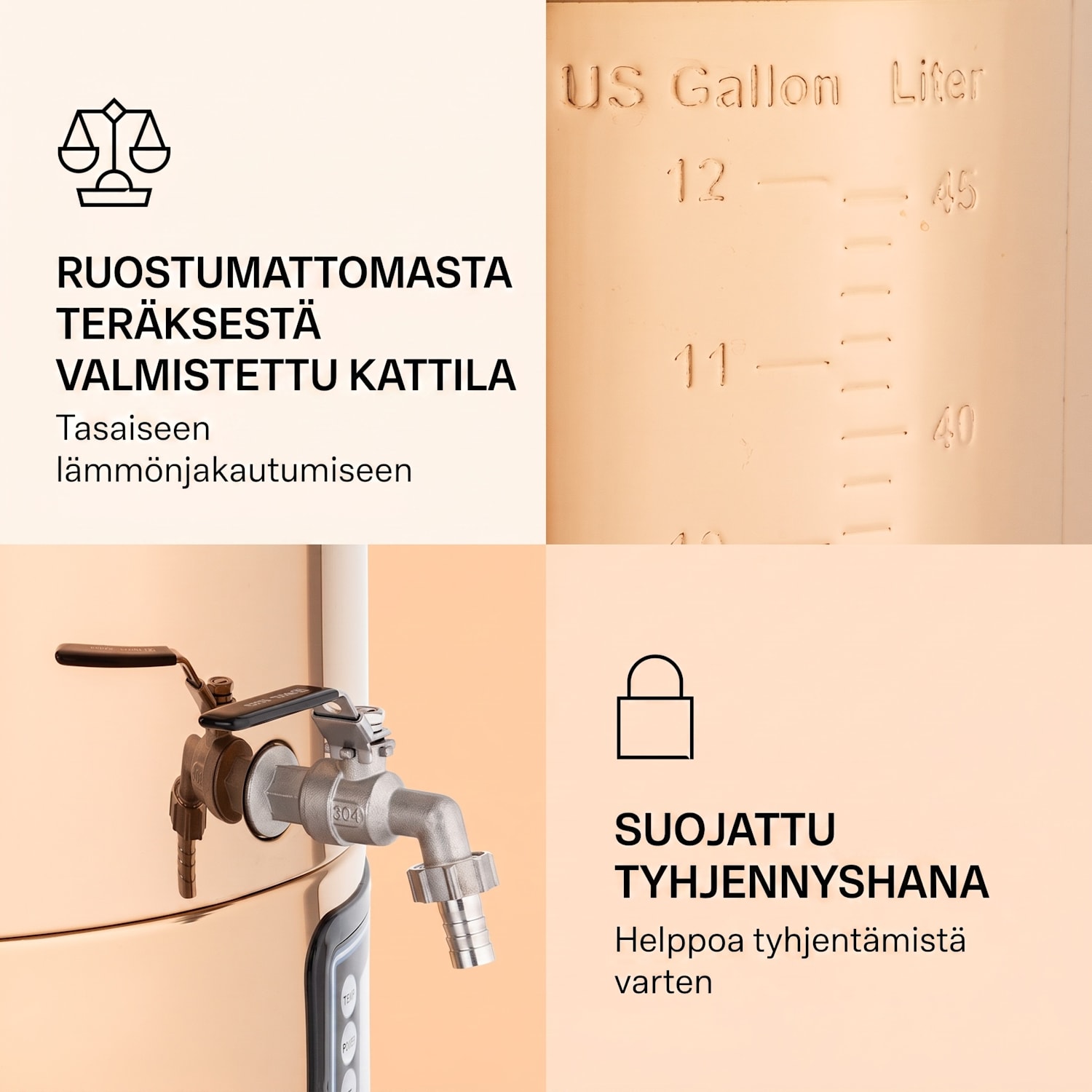 Mundschenk XXL mäskäyskattila oluenpanojärjestelmä 3000 W 50 l ruostumatonta 304-terästä XXL | Kupari