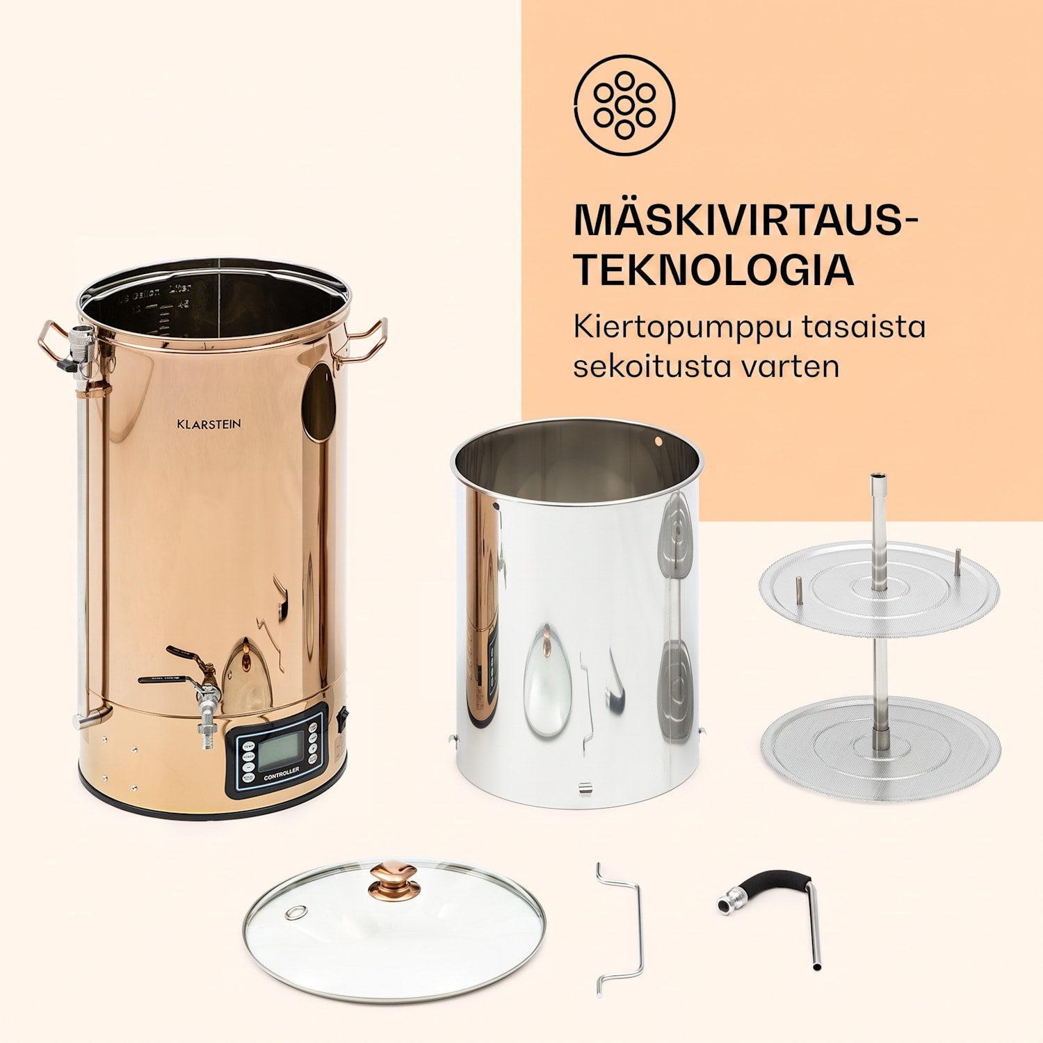 Mundschenk XXL mäskäyskattila oluenpanojärjestelmä 3000 W 50 l ruostumatonta 304-terästä XXL | Kupari