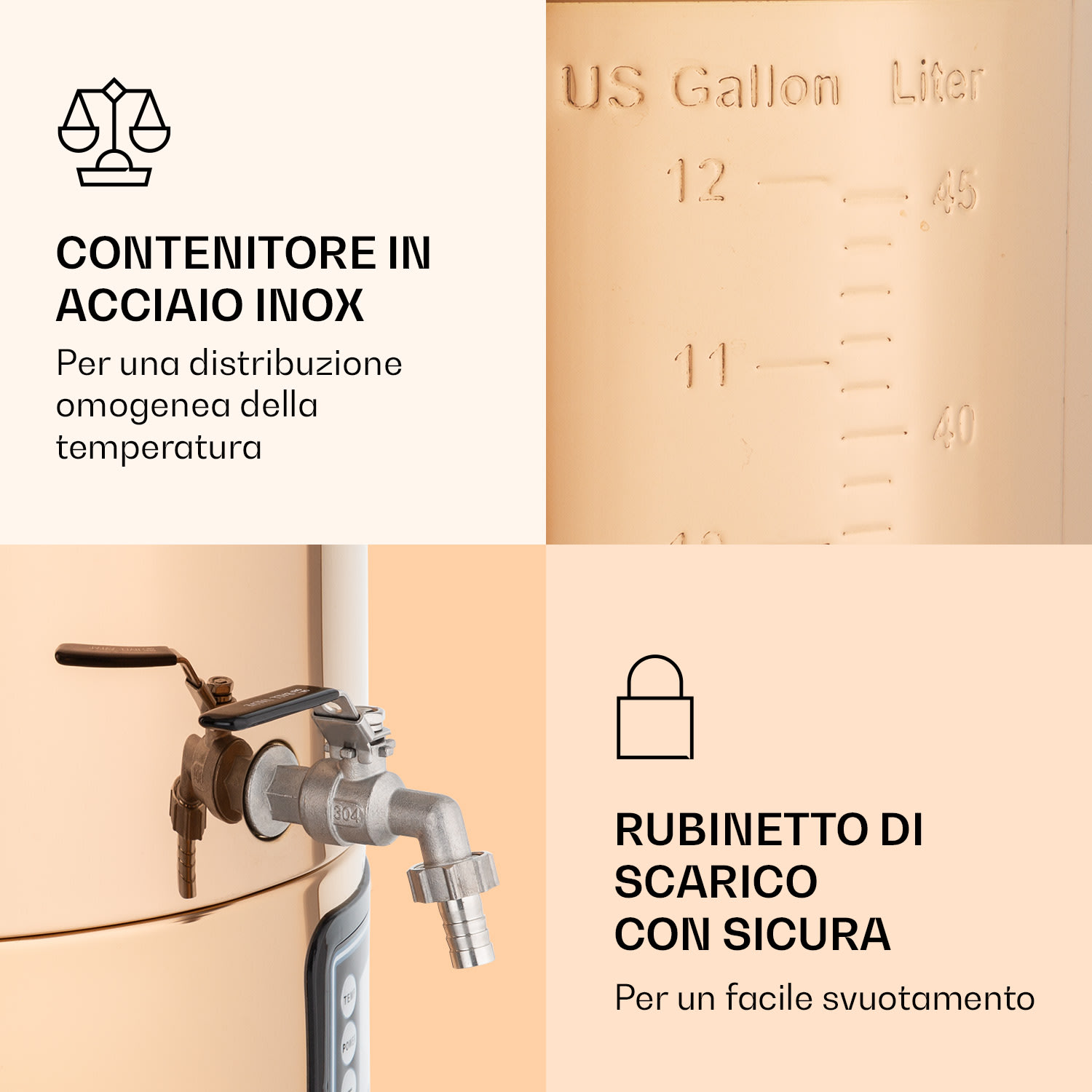 Mundschenk XXL - Caldaia di ammostamento, impianto per la produzione di birra, 3000 W, 50 l, acciaio inox 304 XXL | Rame