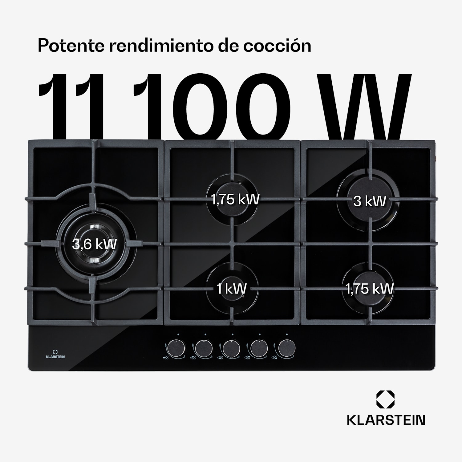 Ignito Chef Edition placa de gas de 5 zonas 5 quemadores Sabaf vitrocerámica 90 cm | Negro