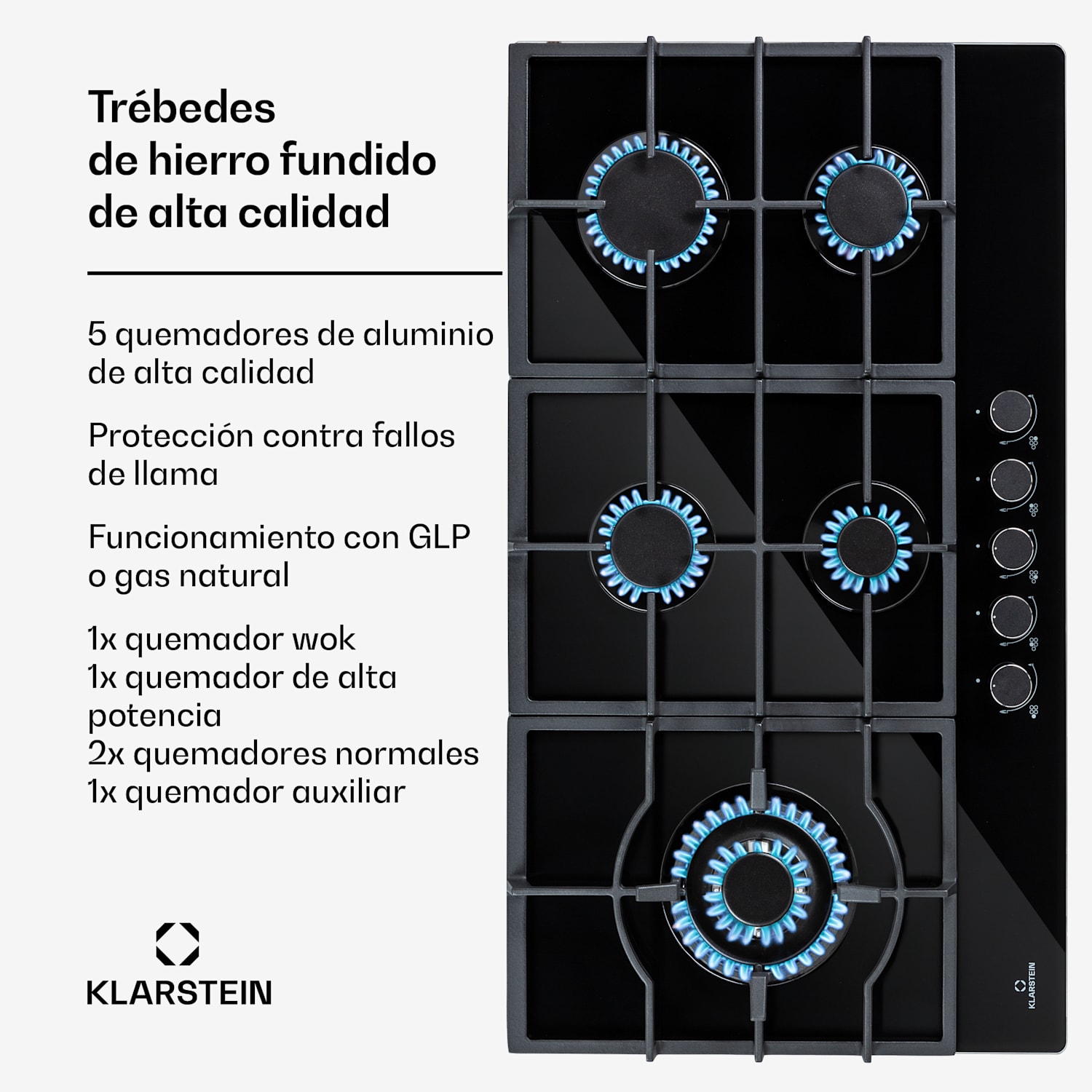 Ignito Chef Edition placa de gas de 5 zonas 5 quemadores Sabaf vitrocerámica 90 cm | Negro