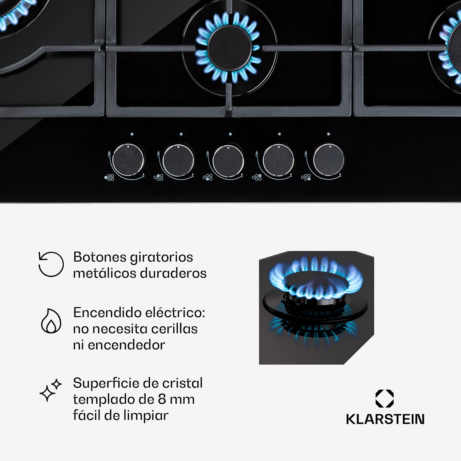 Ignito Chef Edition placa de gas de 5 zonas 5 quemadores Sabaf vitrocerámica 90 cm | Negro