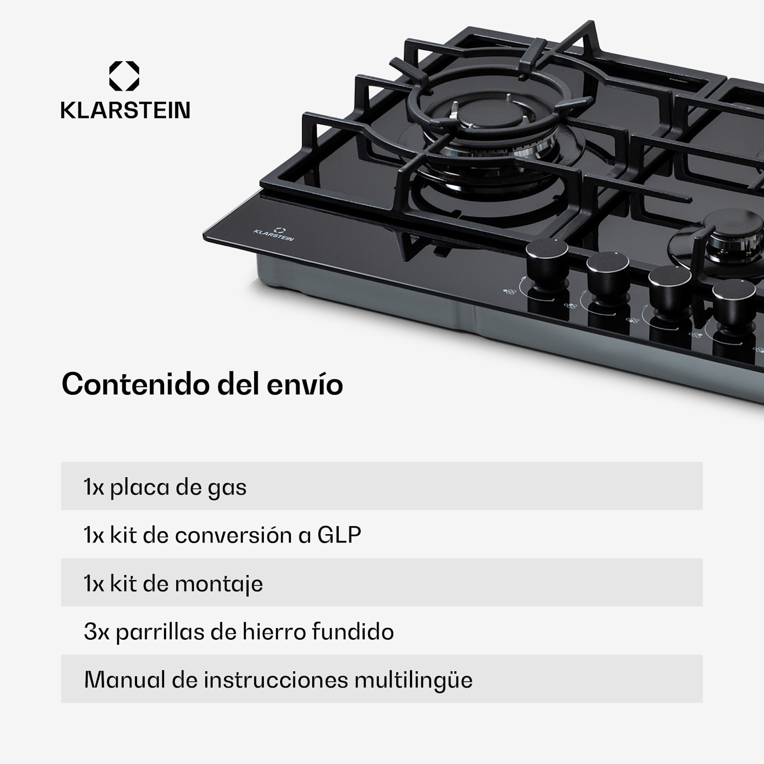 Ignito Chef Edition placa de gas de 5 zonas 5 quemadores Sabaf vitrocerámica 90 cm | Negro