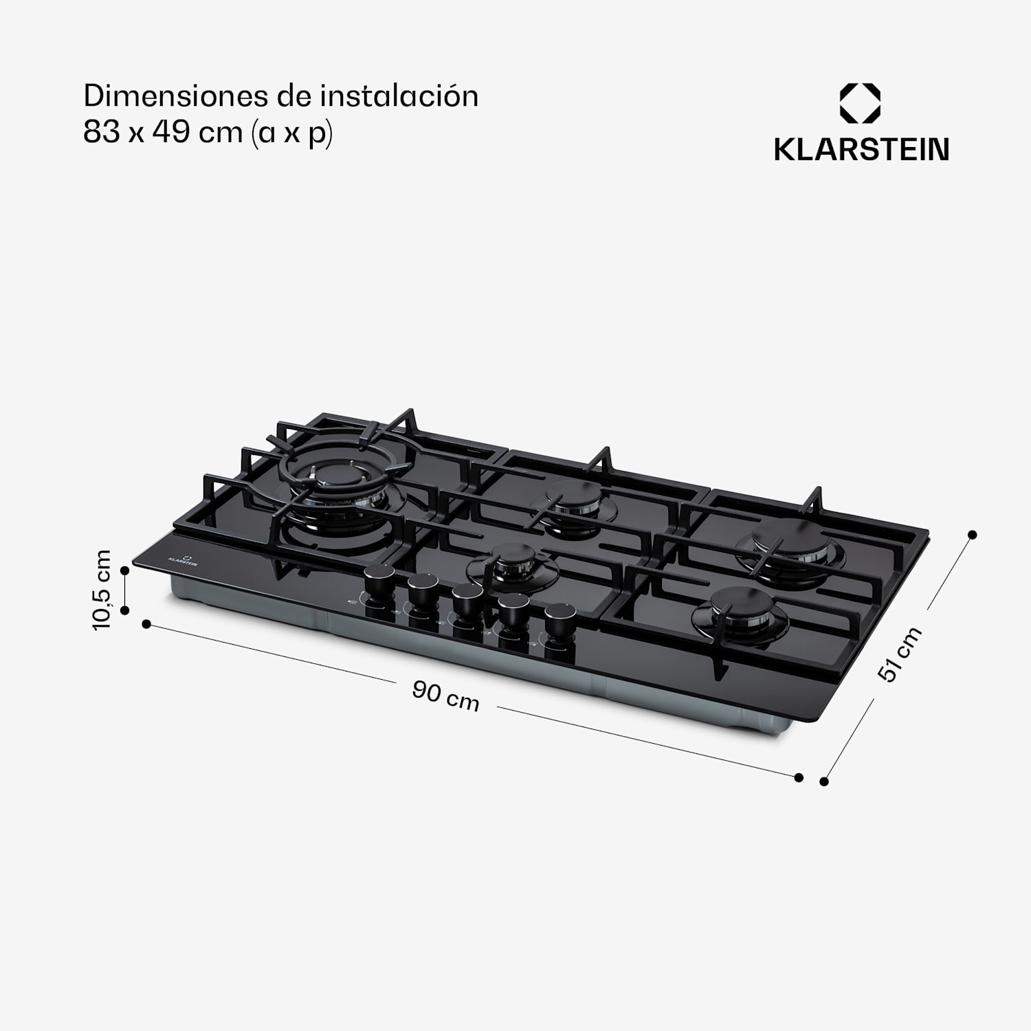 Ignito Chef Edition placa de gas de 5 zonas 5 quemadores Sabaf vitrocerámica 90 cm | Negro