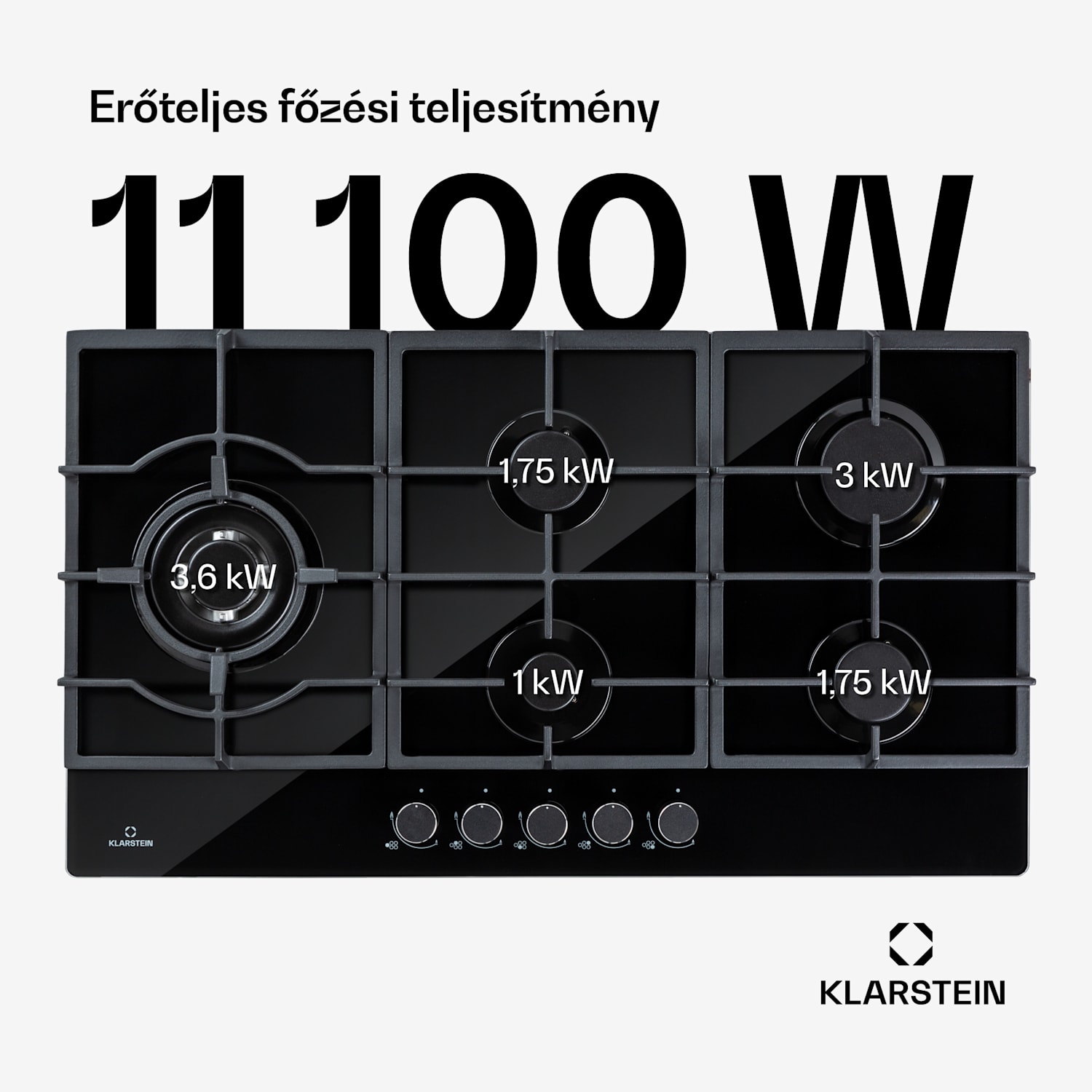 Ignito Chef Edition, 5 zóna, gáz főzőlap, 5 égő, Sabaf égők, üvegkerámia felület 90 cm | Fekete