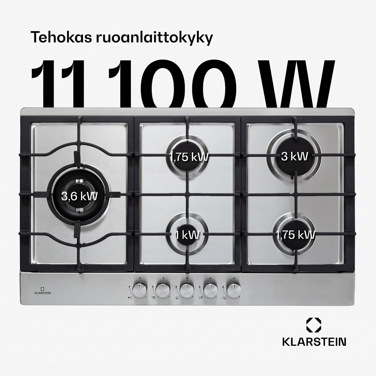 Ignito Chef Edition 5 alueen kaasuliesi 5-liekkinen Sabaf-polttimet lasikeramiikka 90 cm | Hopea
