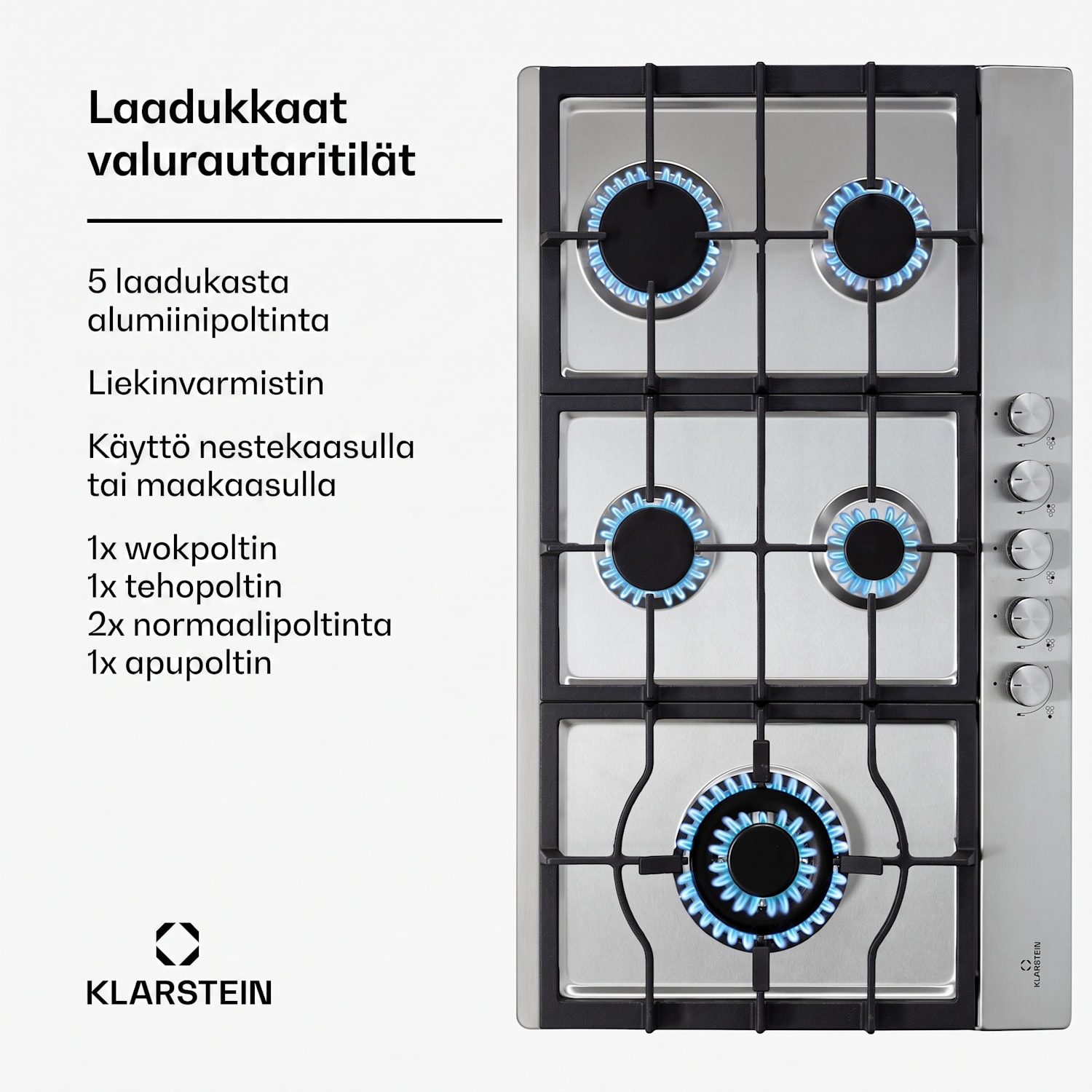 Ignito Chef Edition 5 alueen kaasuliesi 5-liekkinen Sabaf-polttimet lasikeramiikka 90 cm | Hopea