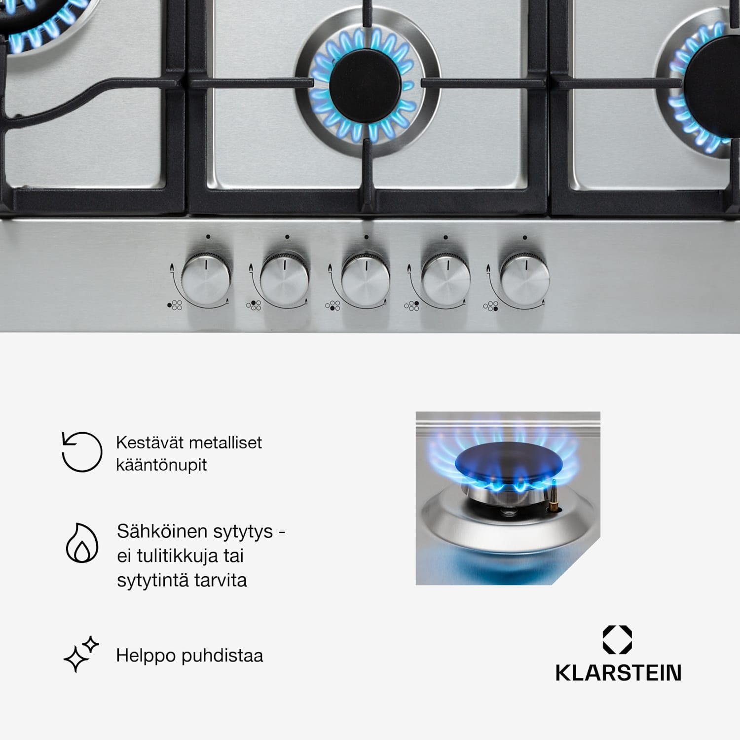 Ignito Chef Edition 5 alueen kaasuliesi 5-liekkinen Sabaf-polttimet lasikeramiikka 90 cm | Hopea