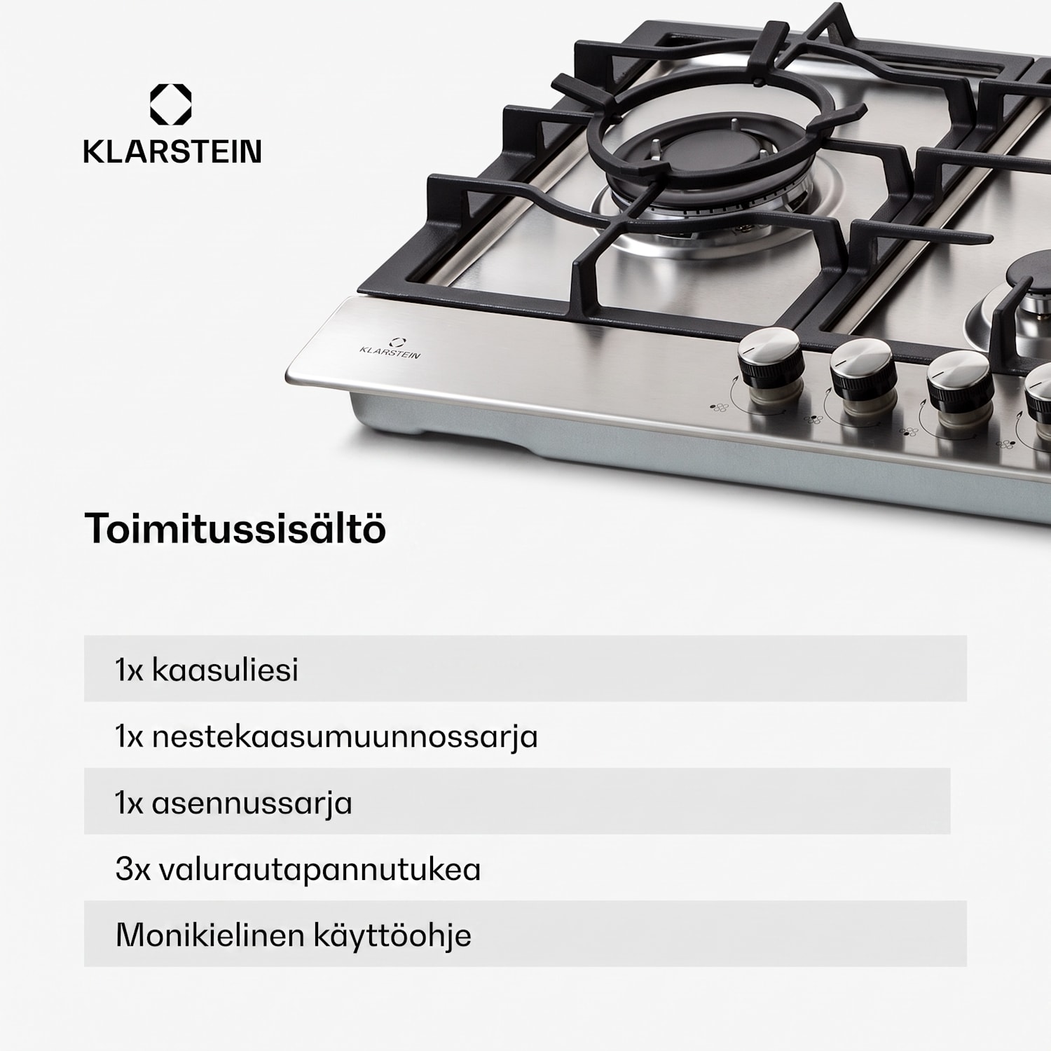 Ignito Chef Edition 5 alueen kaasuliesi 5-liekkinen Sabaf-polttimet lasikeramiikka 90 cm | Hopea