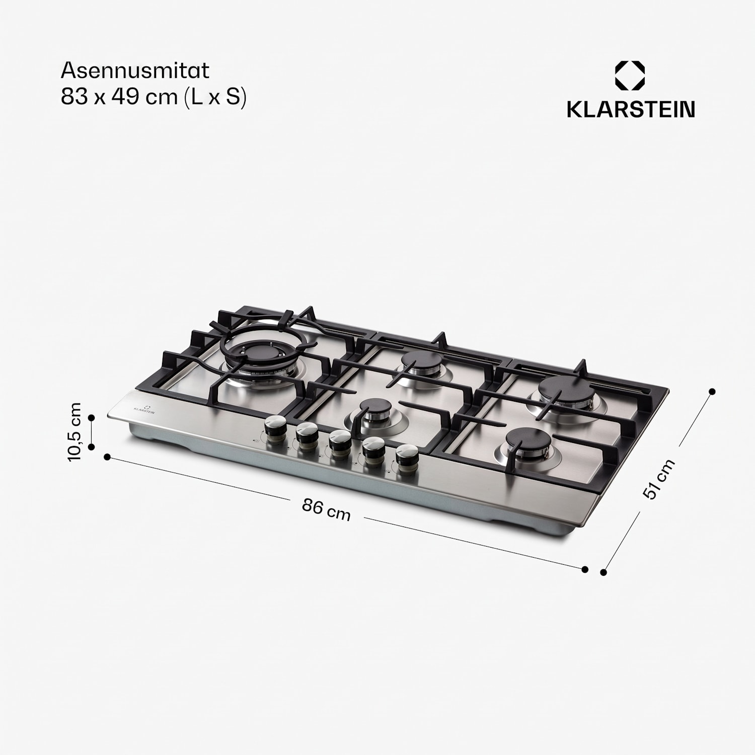 Ignito Chef Edition 5 alueen kaasuliesi 5-liekkinen Sabaf-polttimet lasikeramiikka 90 cm | Hopea