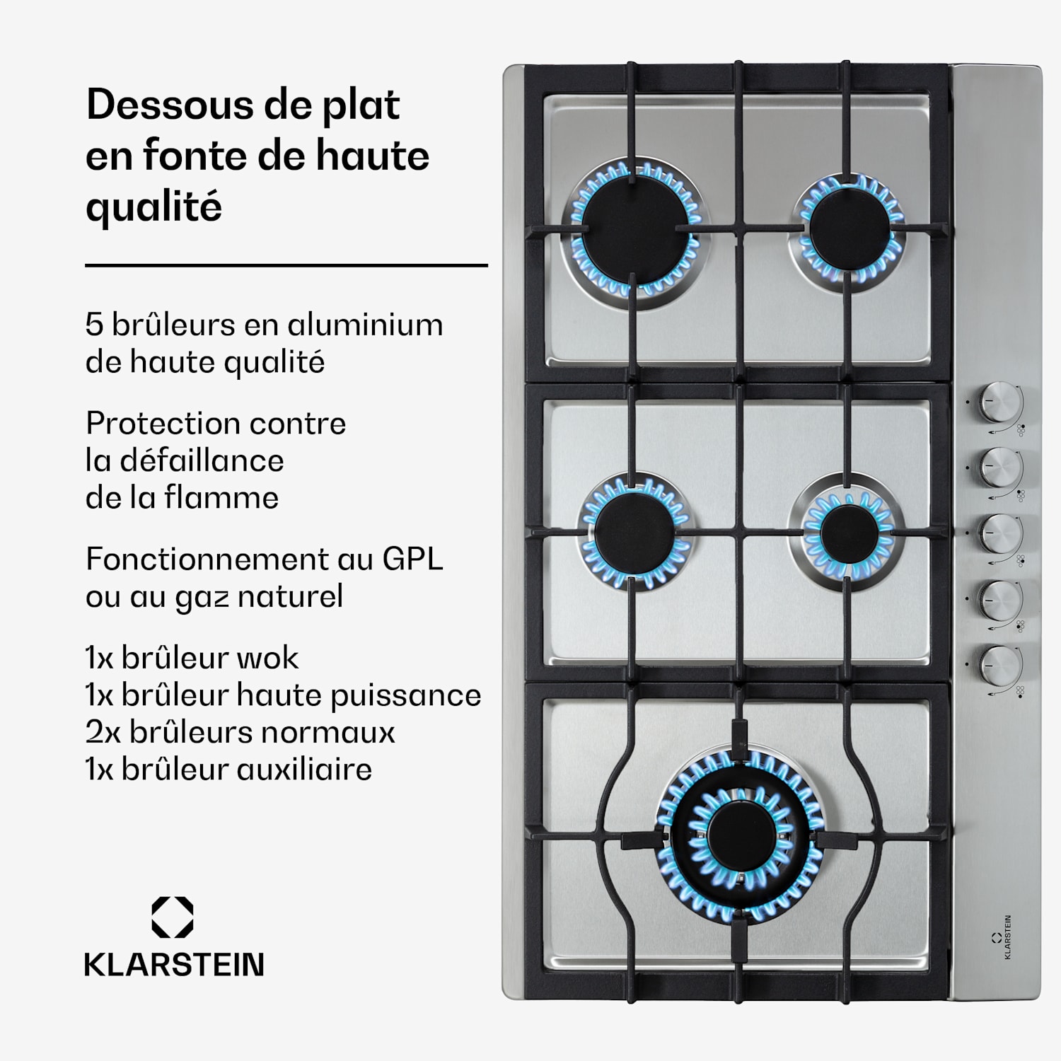 Ignito Chef Edition 5 zones gaskookplaat 5 branders Sabaf branders glaskeramiek 90 cm | Zilver