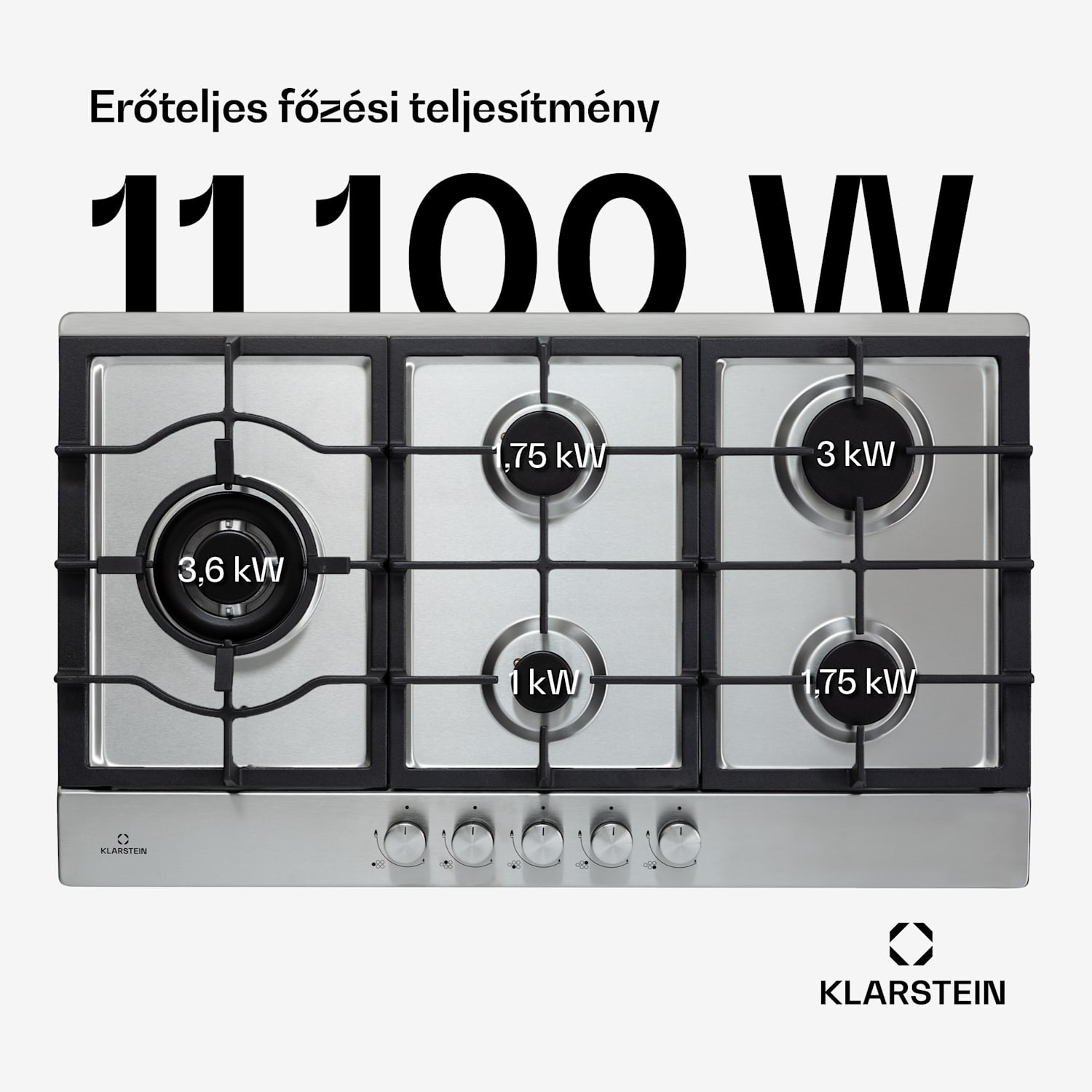 Ignito Chef Edition, 5 zóna, gáz főzőlap, 5 égő, Sabaf égők, üvegkerámia felület 90 cm | Ezüst