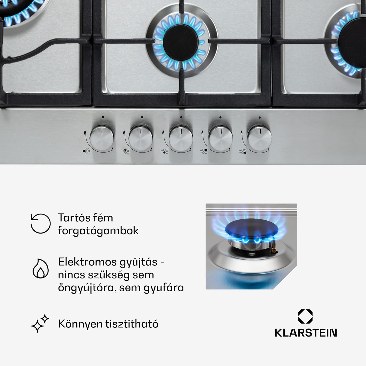 Ignito Chef Edition, 5 zóna, gáz főzőlap, 5 égő, Sabaf égők, üvegkerámia felület 90 cm | Ezüst