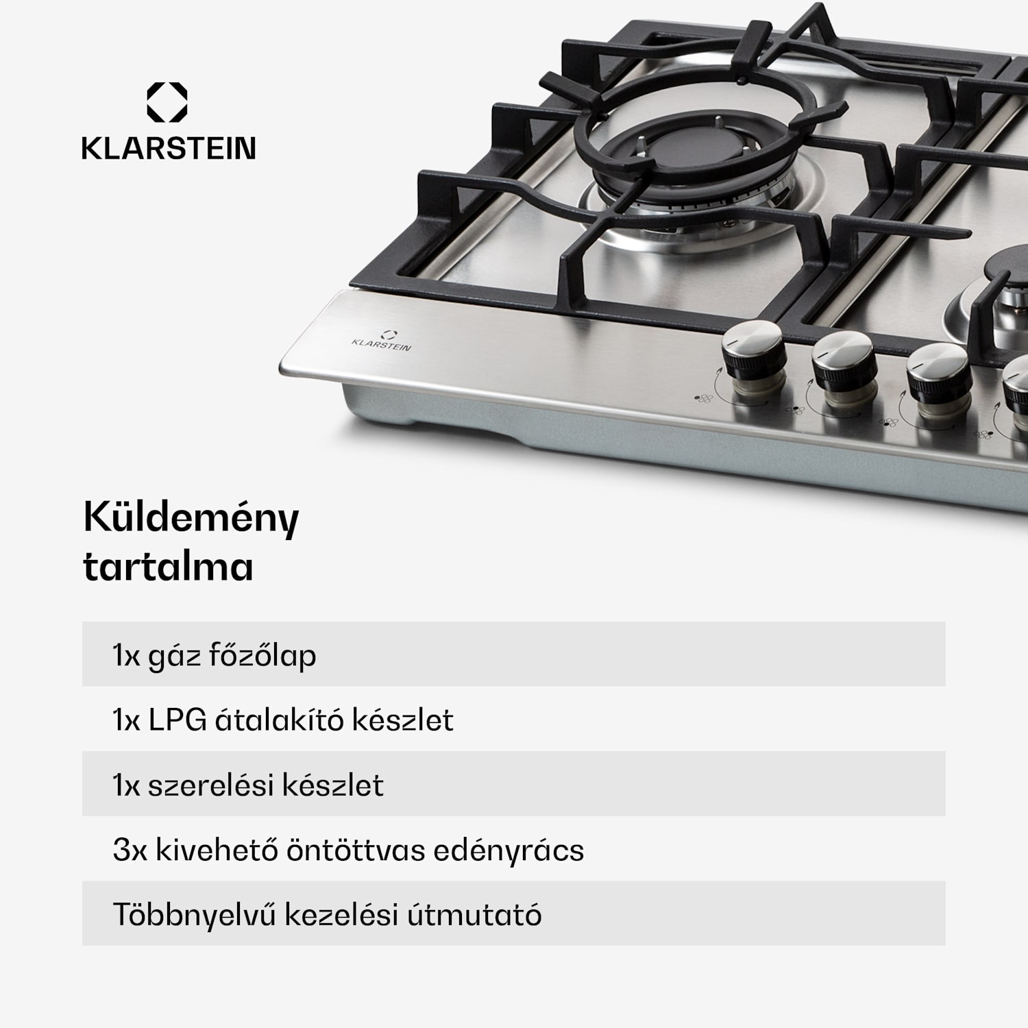 Ignito Chef Edition, 5 zóna, gáz főzőlap, 5 égő, Sabaf égők, üvegkerámia felület 90 cm | Ezüst