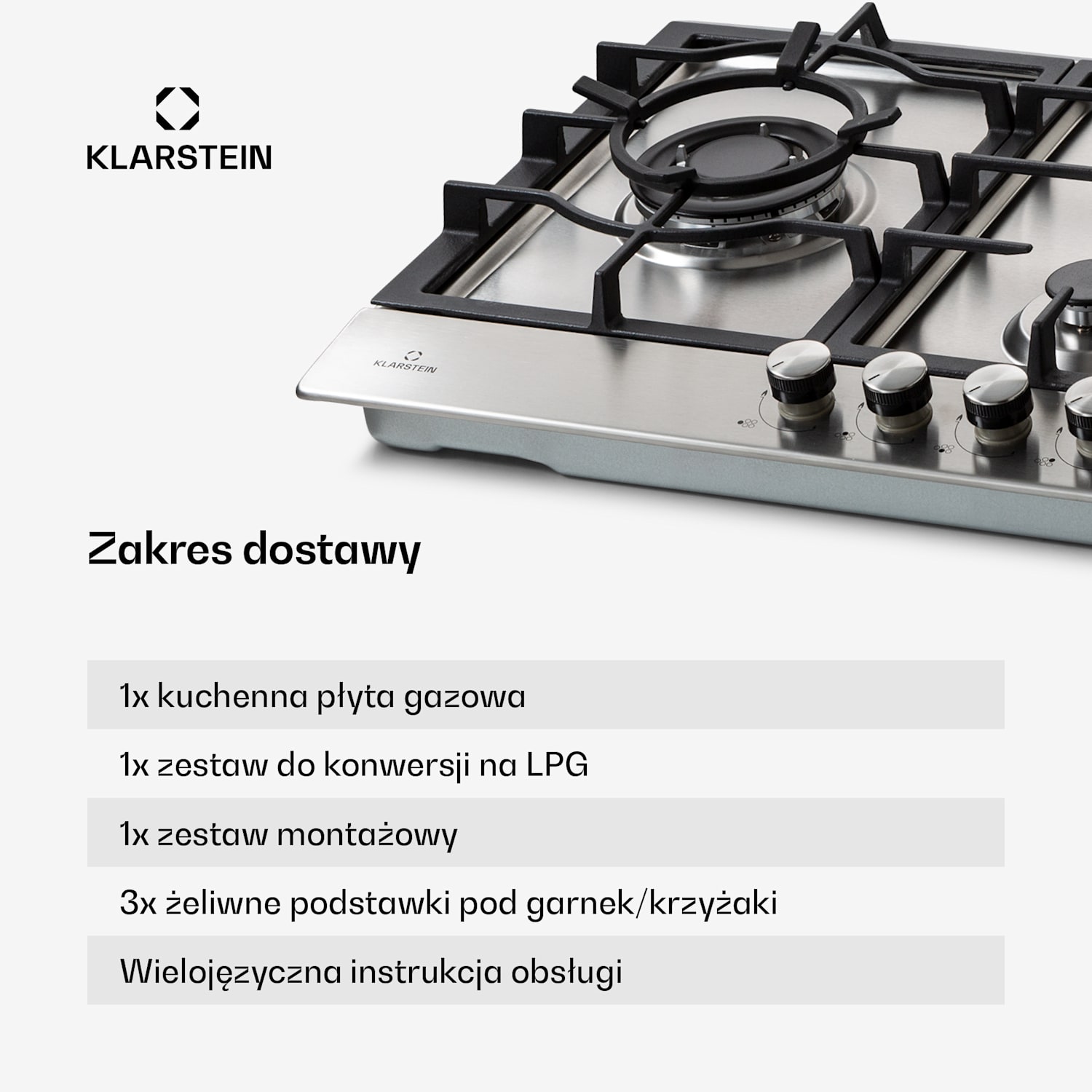 Ignito Chef Edition, płyta gazowa, 5 palników typu Sabaf, szkło ceramiczne 90 cm | Srebrny
