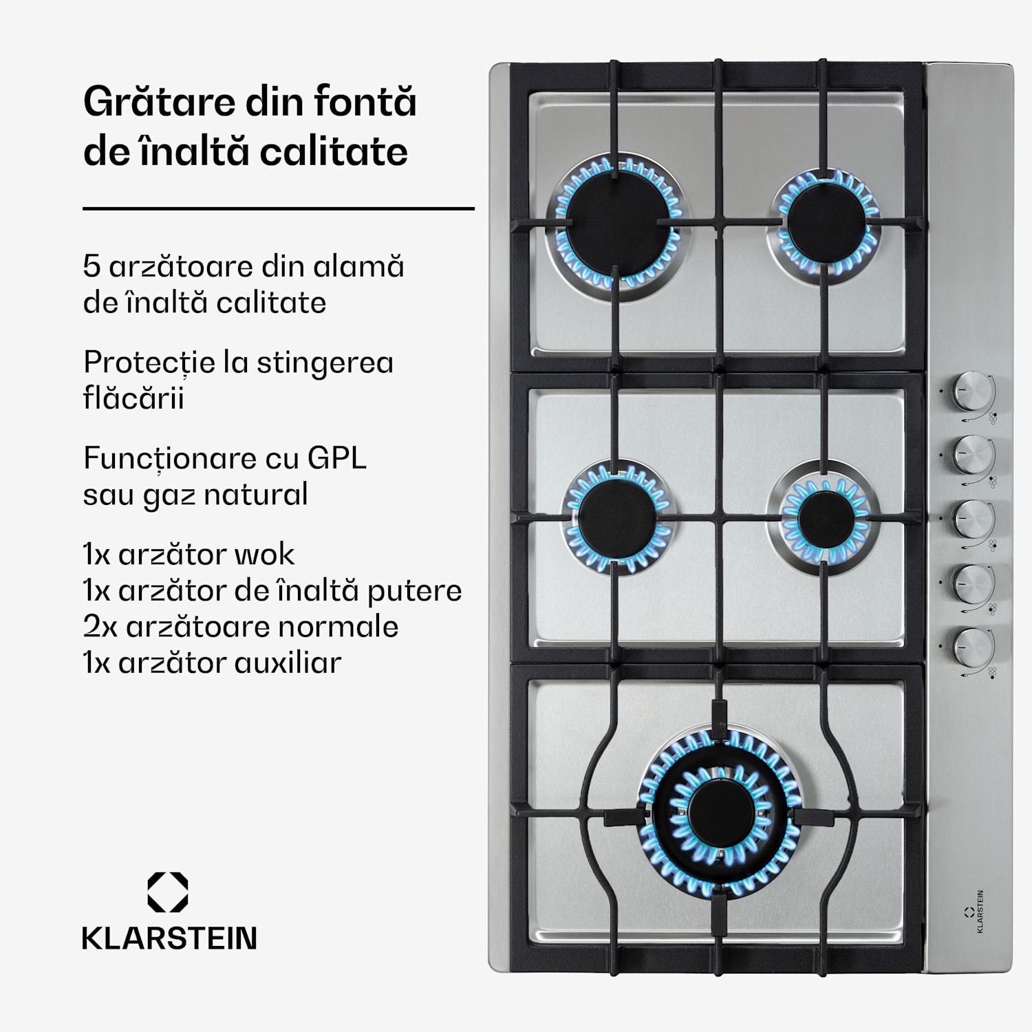 Ignito Chef Edition, 5 zone, plită pe gaz, 5 arzătoare, arzătoare Sabaf, suprafață din sticlă ceramică 90 cm | Argintiu