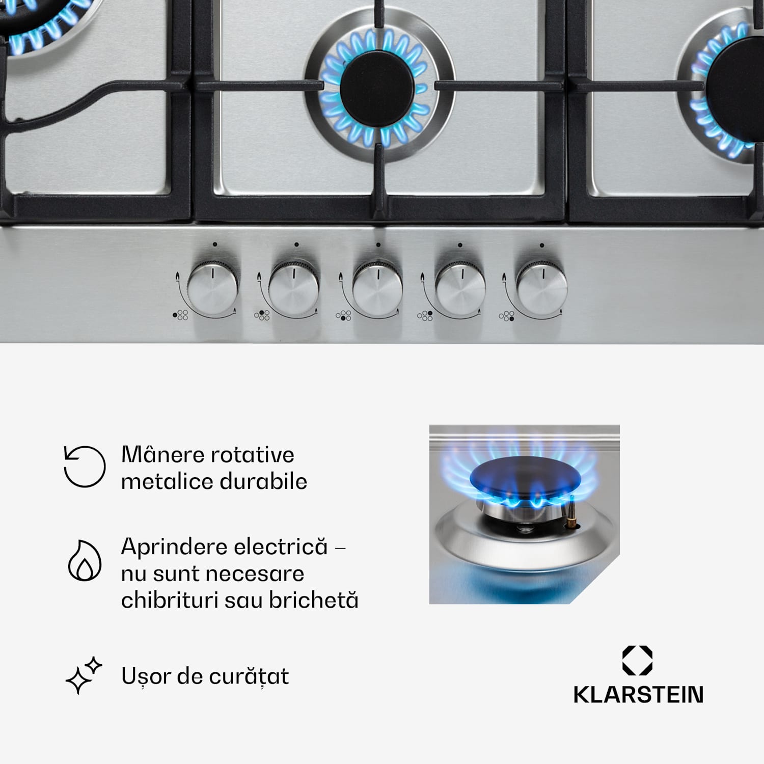 Ignito Chef Edition, 5 zone, plită pe gaz, 5 arzătoare, arzătoare Sabaf, suprafață din sticlă ceramică 90 cm | Argintiu