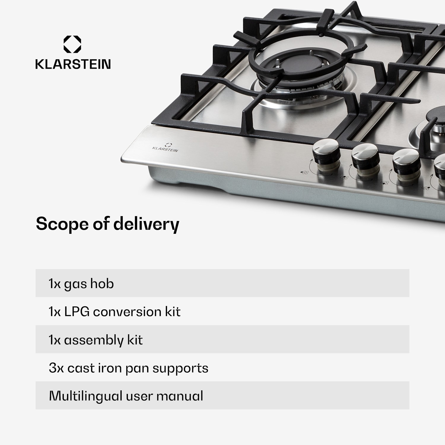Ignito Chef Edition 5 zones gaskookplaat 5 branders Sabaf branders glaskeramiek 90 cm | Zilver