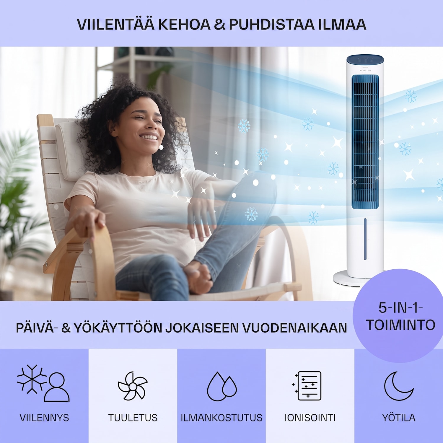 Mistral 5-in-1-ilmanjäähdytin tuuletin ilmankostutin ionisaattori 360 m³/h kaukosäädin 360 m³/h | Ei | Valkoinen
