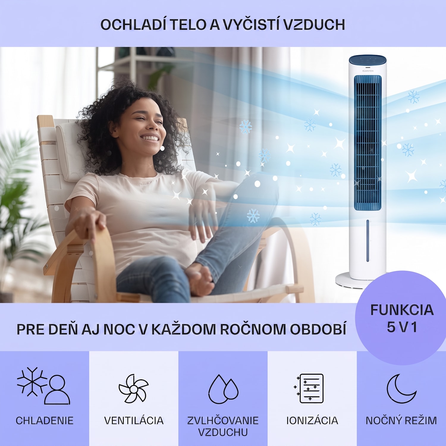 Mistral, 5 v 1 ochladzovač vzduchu, ventilátor, zvlhčovač vzduchu, ionizátor, 360 m³/h, diaľkové ovládanie 360 m³/h | Nie | Biela