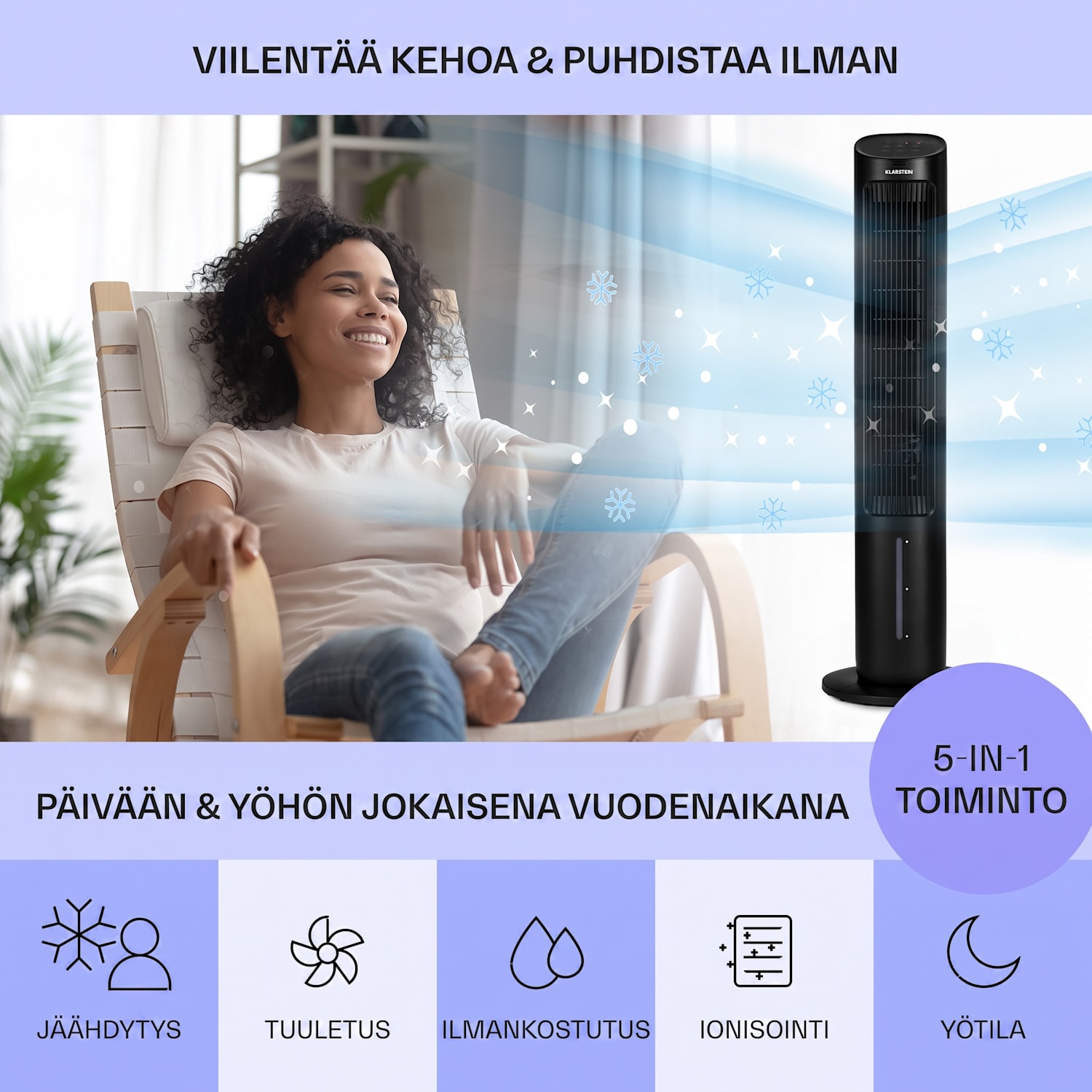 Mistral 5-in-1-ilmanjäähdytin tuuletin ilmankostutin ionisaattori 360 m³/h kaukosäädin 360 m³/h | Ei | Musta