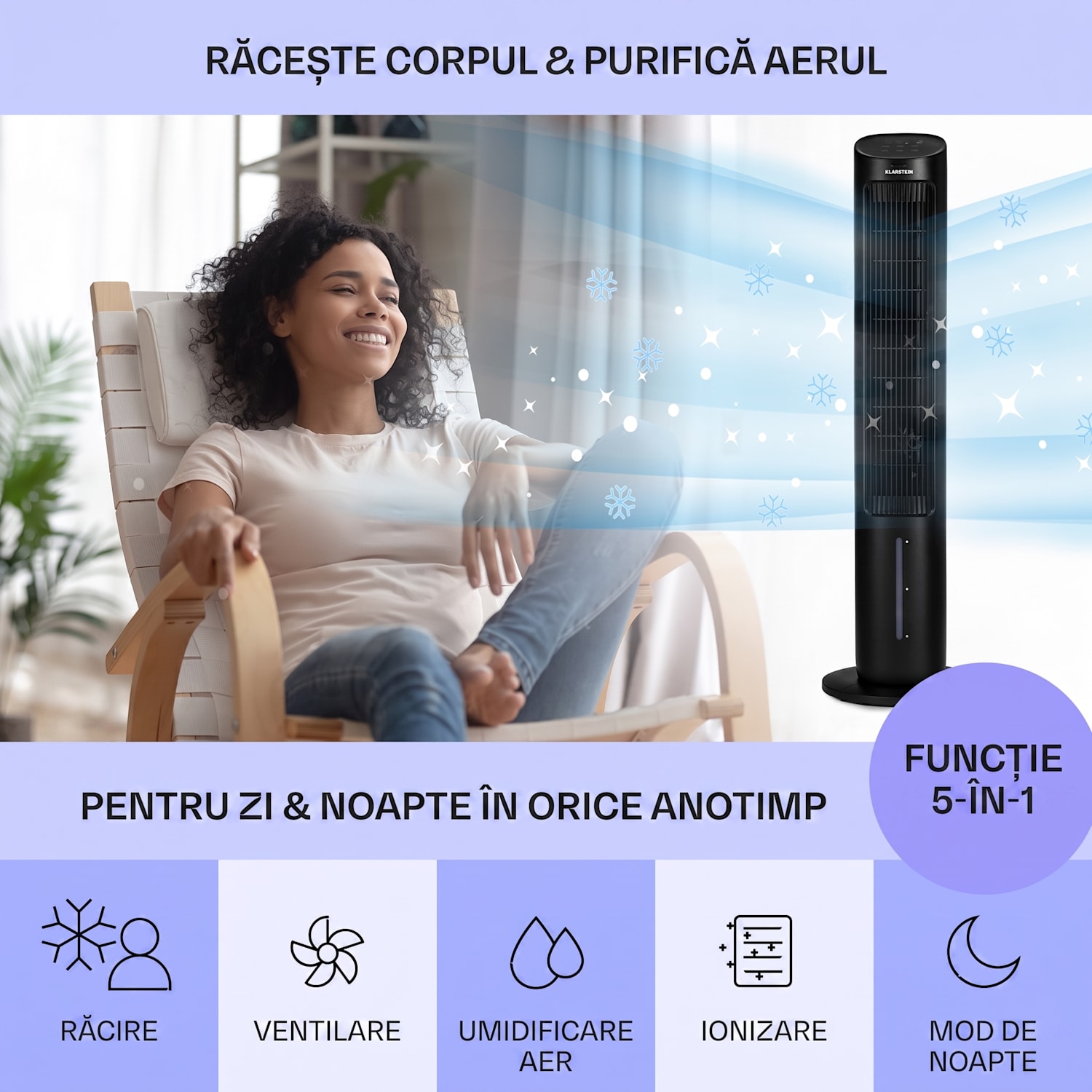 Mistral, răcitor de aer 5 în 1, ventilator, umidificator, ionizator, 360 m³/h, telecomandă 360 m³/h | Nu | Negru