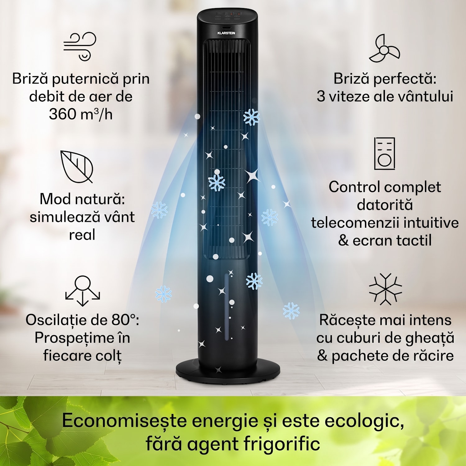 Mistral, răcitor de aer 5 în 1, ventilator, umidificator, ionizator, 360 m³/h, telecomandă 360 m³/h | Nu | Negru