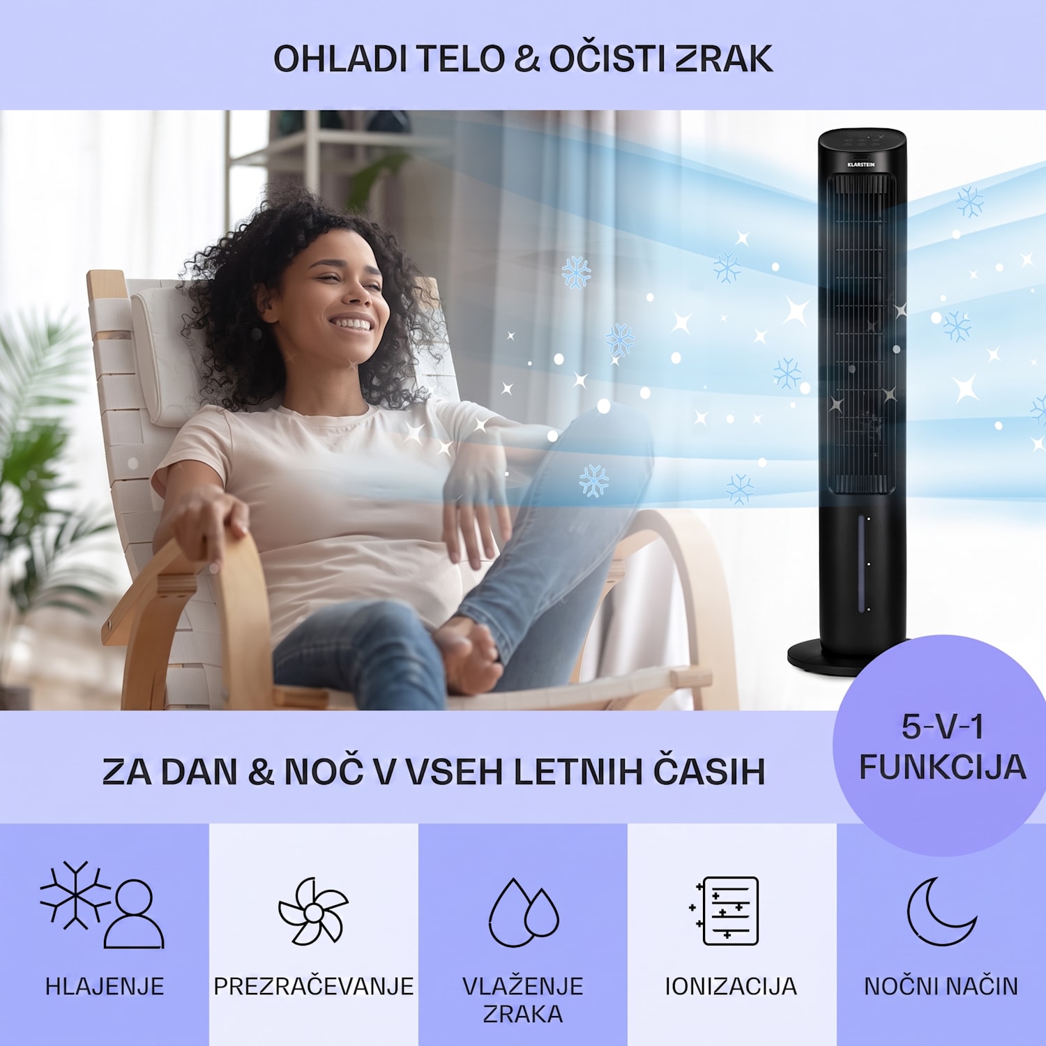 Mistral, hladilnik zraka 5 v 1, ventilator, vlažilec zraka, ionizator, 360 m³/h, daljinski upravljalnik 