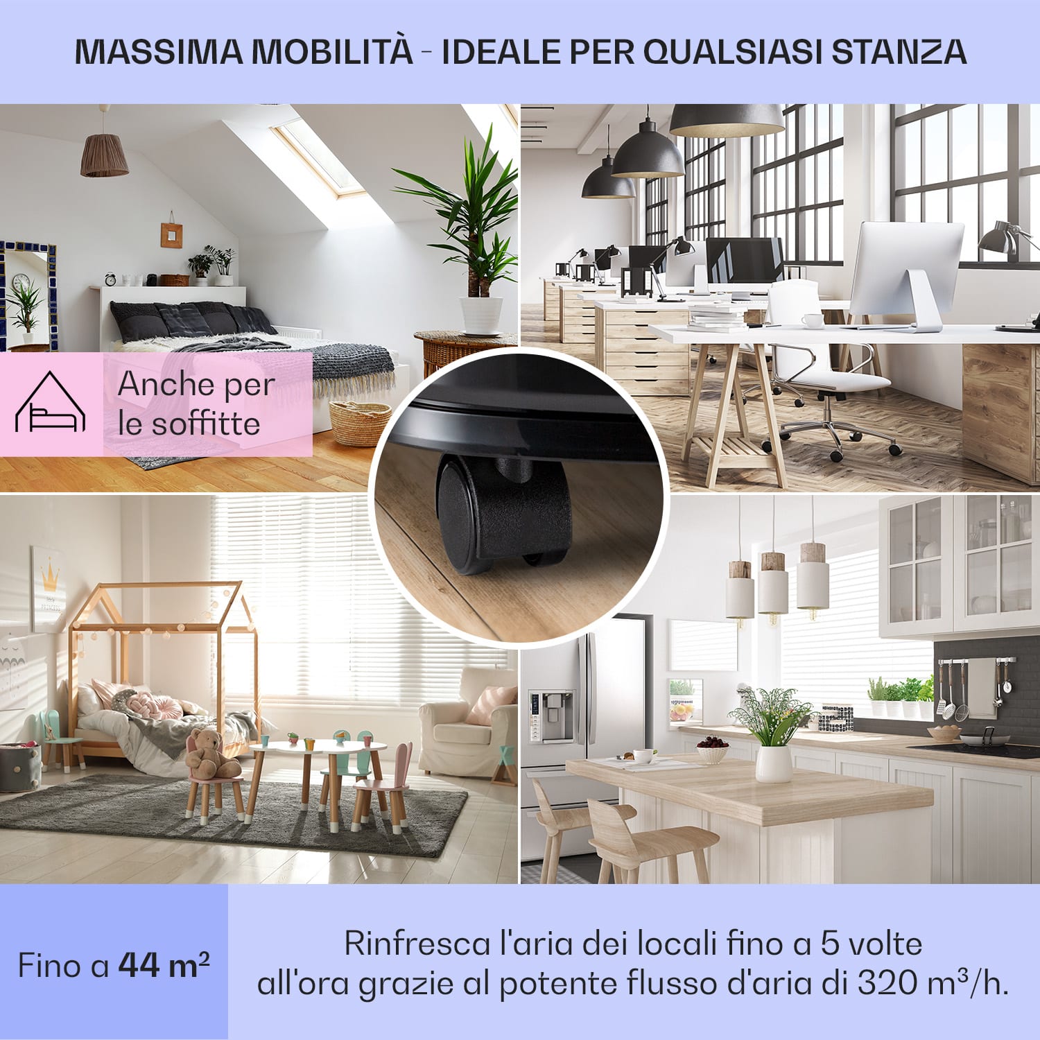 New Breeze 9 - Climatizzatore portatile 4 in 1, 9.000 BTU/2,6 kW, CEE A, rotelle, funzione timer 9.000 BTU | Nero