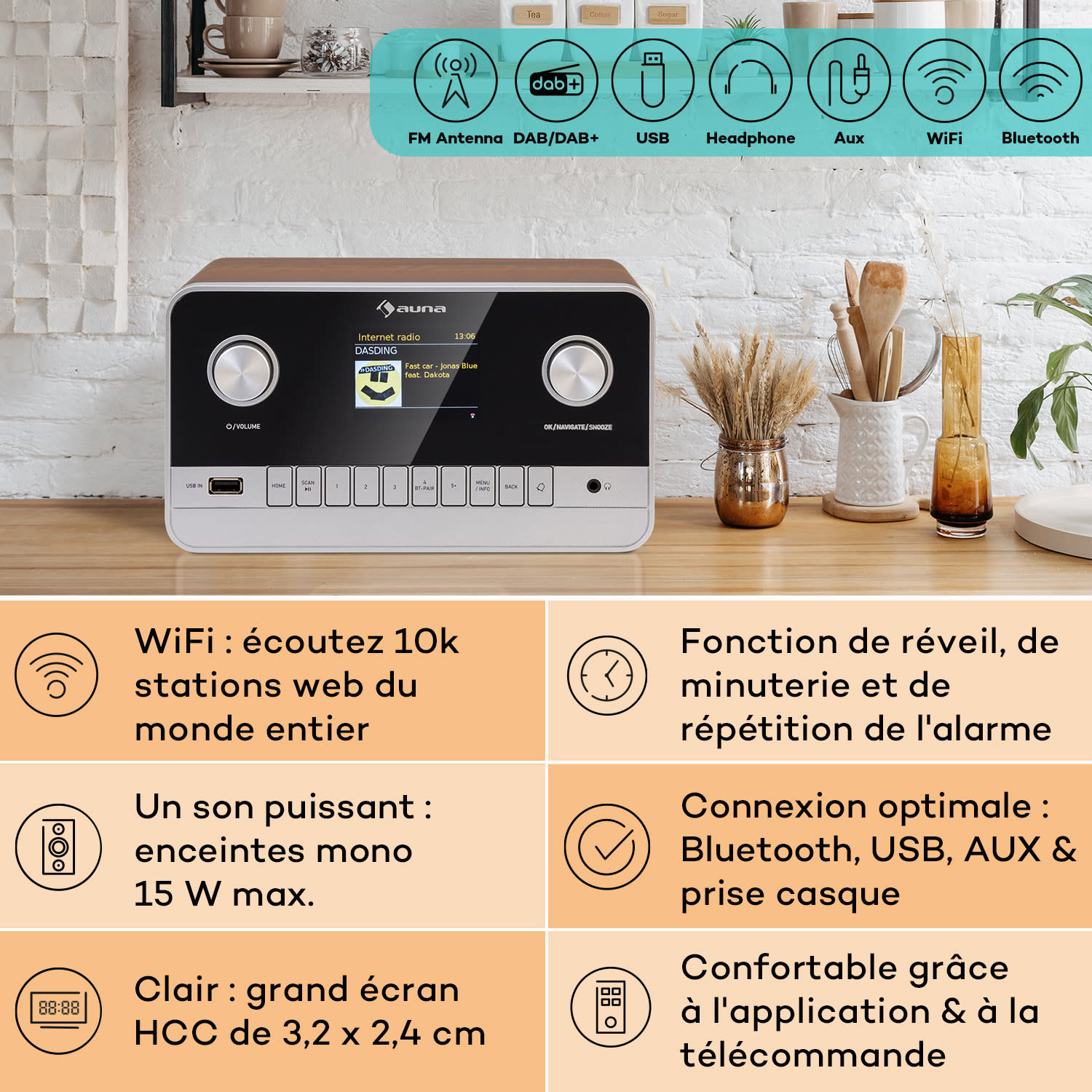 Connect 100 MKII Radio Internet Mediaplayer Bluetooth DAB/DAB+ Contrôle par application 