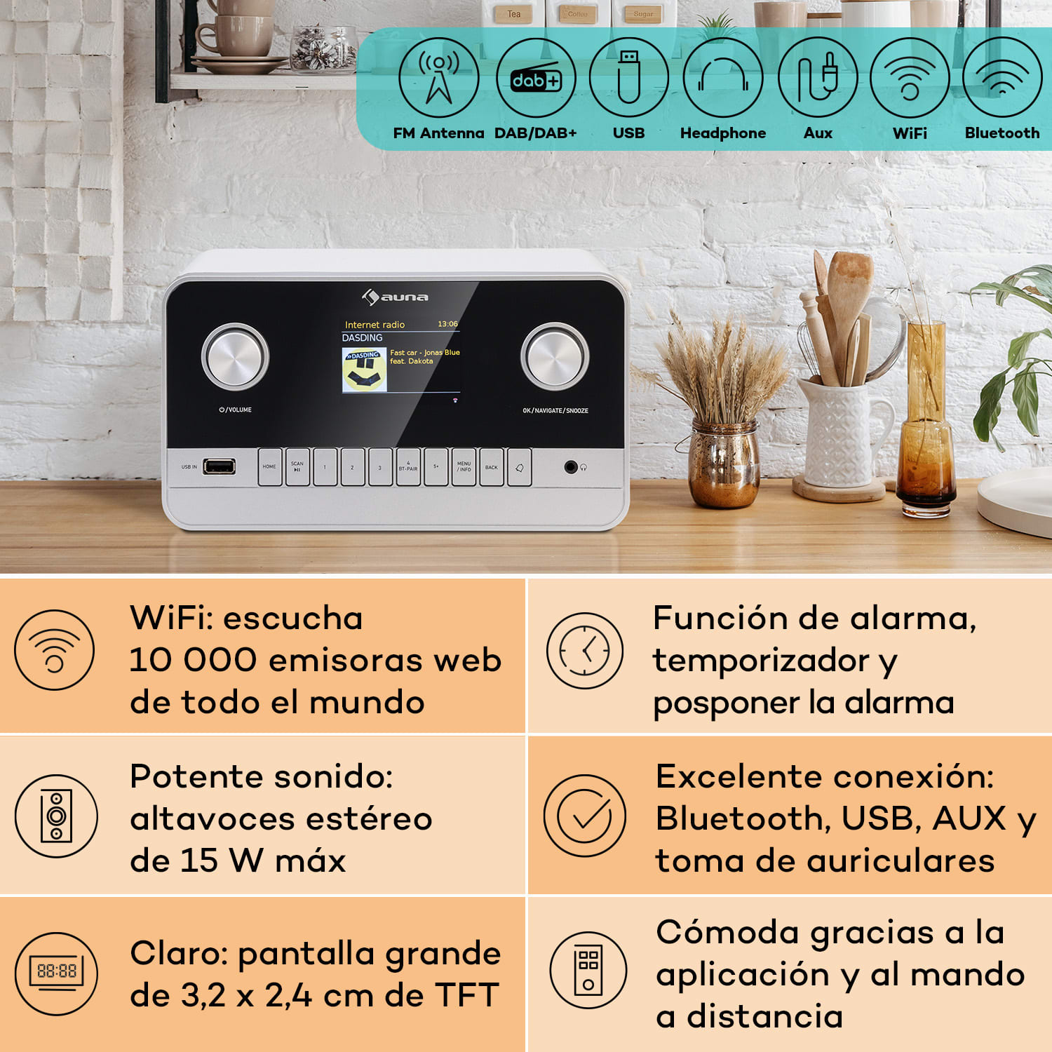 Connect 100 MKII radio por Internet, reproductor multimedia, Bluetooth, DAB/DAB+, control por app 