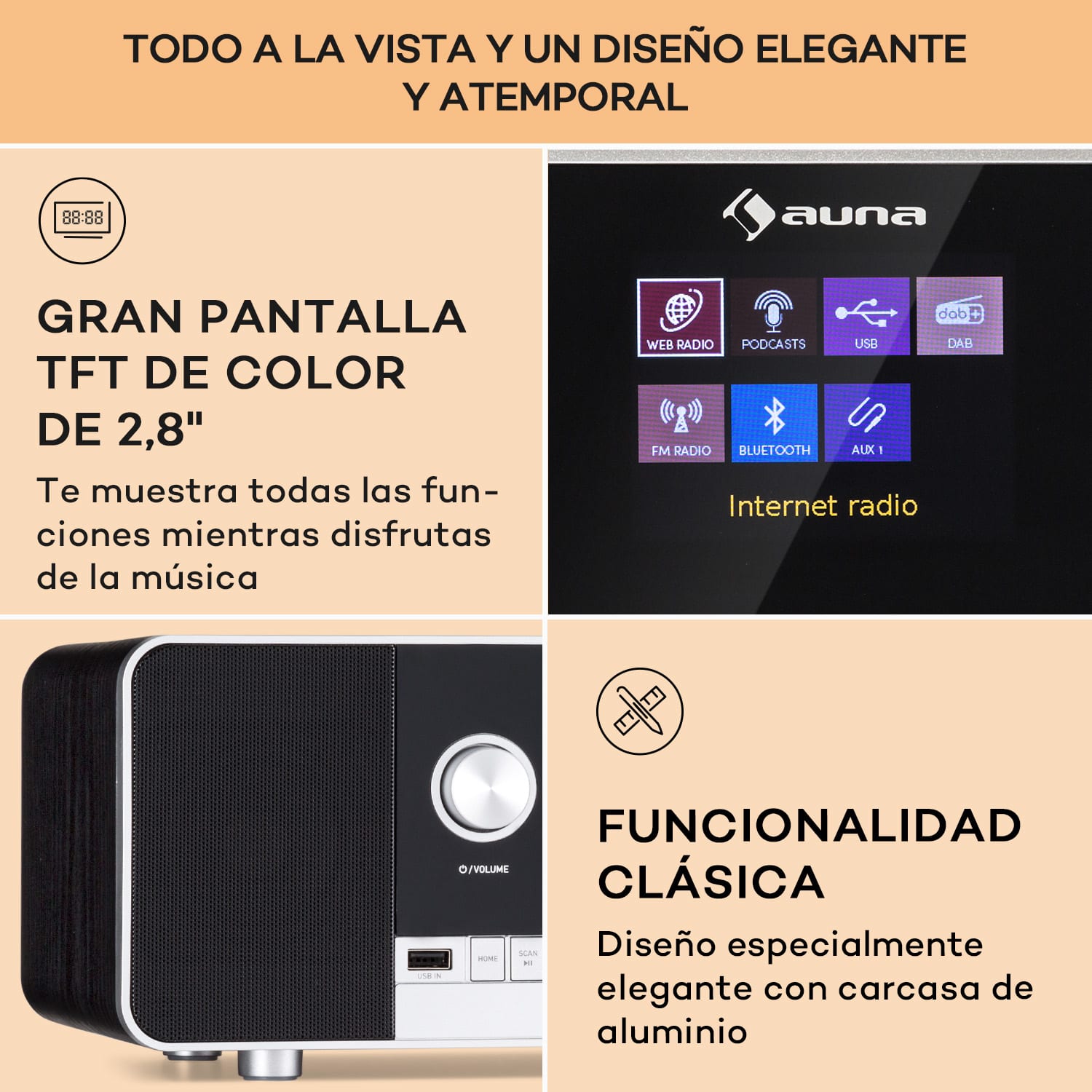 Connect 120 MKII Radio de internet Bluetooth WLAN DAB/DAB+ USB AUX Negro