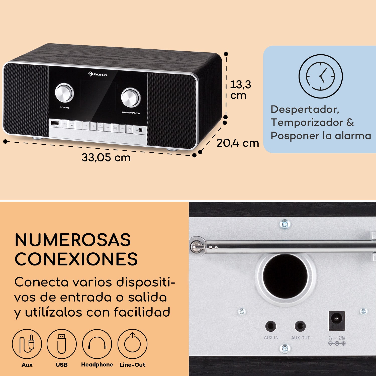 Connect 120 MKII Radio de internet Bluetooth WLAN DAB/DAB+ USB AUX Negro