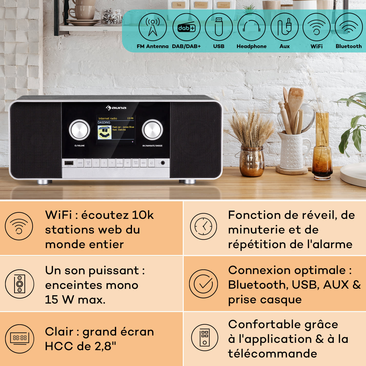 Connect 120 MKII Radio Internet Bluetooth WiFi DAB/DAB+ USB AUX Noir