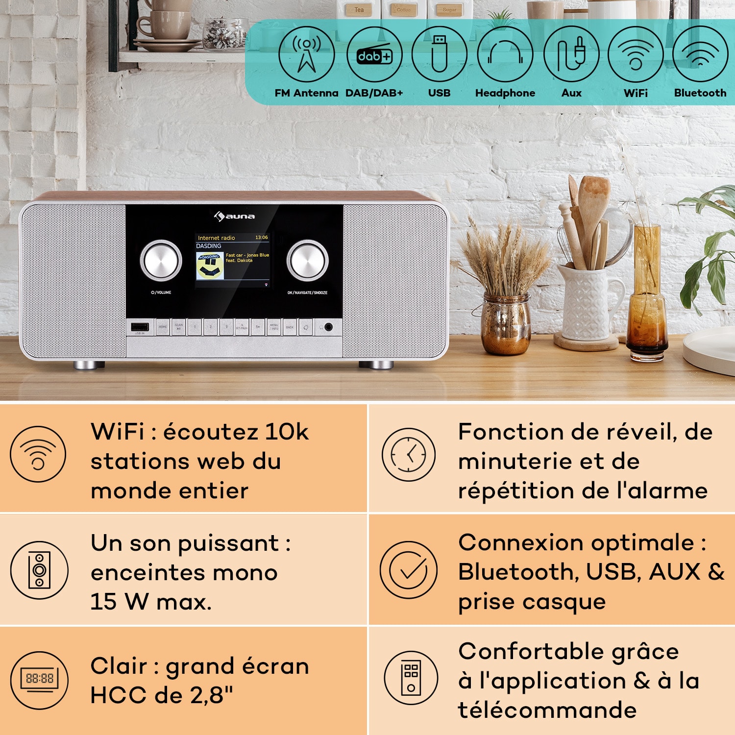 Connect 120 MKII Radio Internet Bluetooth WiFi DAB/DAB+ USB AUX Noyer