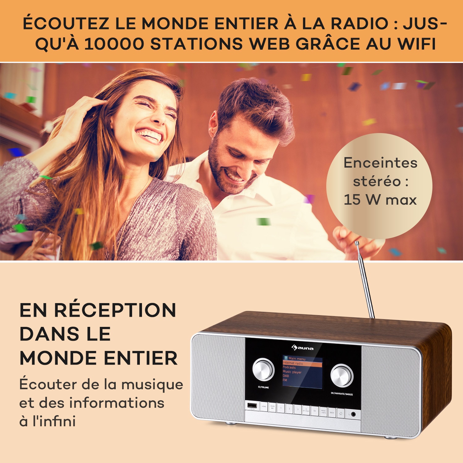 Connect 120 MKII Radio Internet Bluetooth WiFi DAB/DAB+ USB AUX Noyer