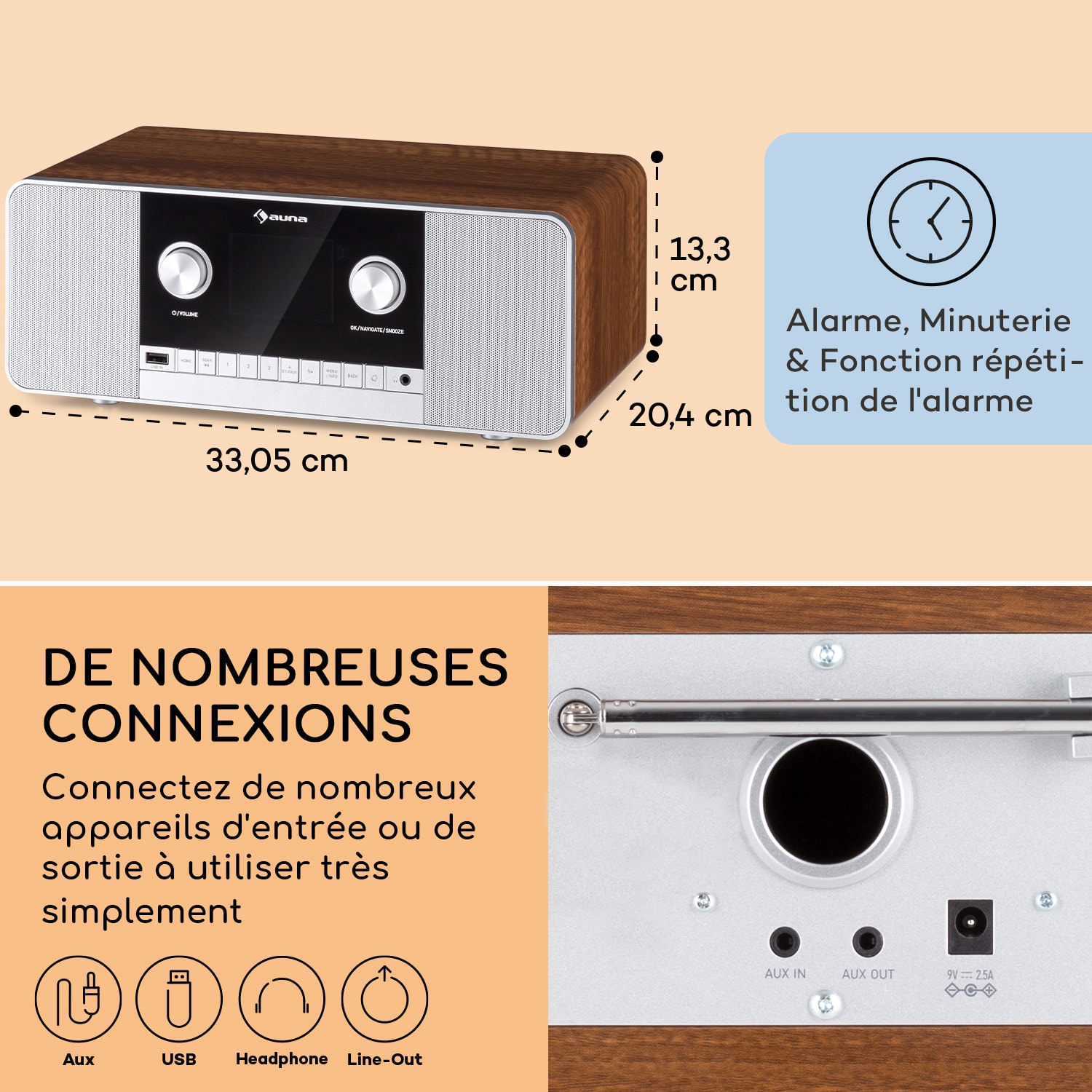 Connect 120 MKII Radio Internet Bluetooth WiFi DAB/DAB+ USB AUX Noyer