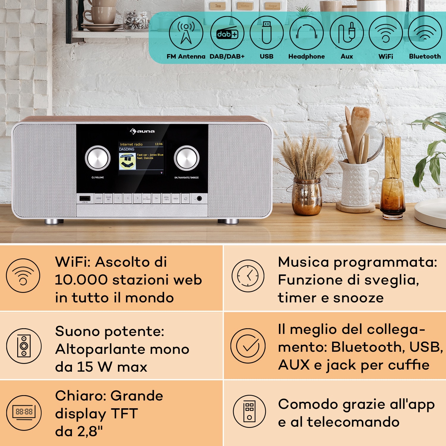 Connect 120 MKII - Radio web, Bluetooth, WiFi, DAB/DAB+, USB Noce