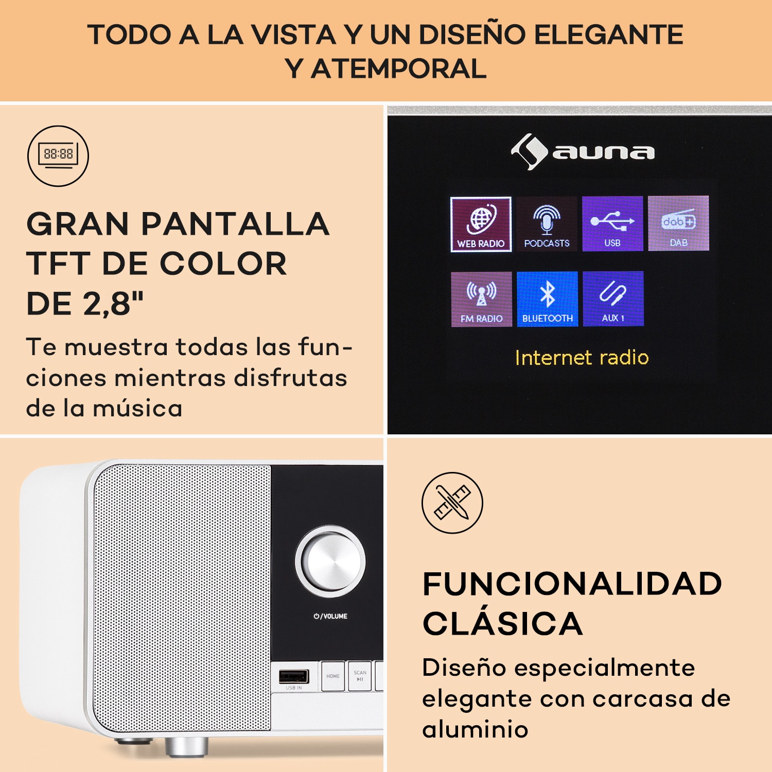 Connect 120 MKII Radio de internet Bluetooth WLAN DAB/DAB+ USB AUX Blanco