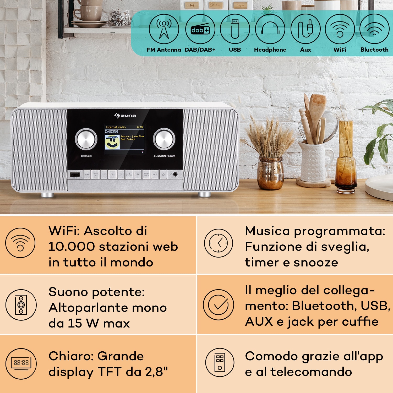 Connect 120 MKII - Radio web, Bluetooth, WiFi, DAB/DAB+, USB Bianco