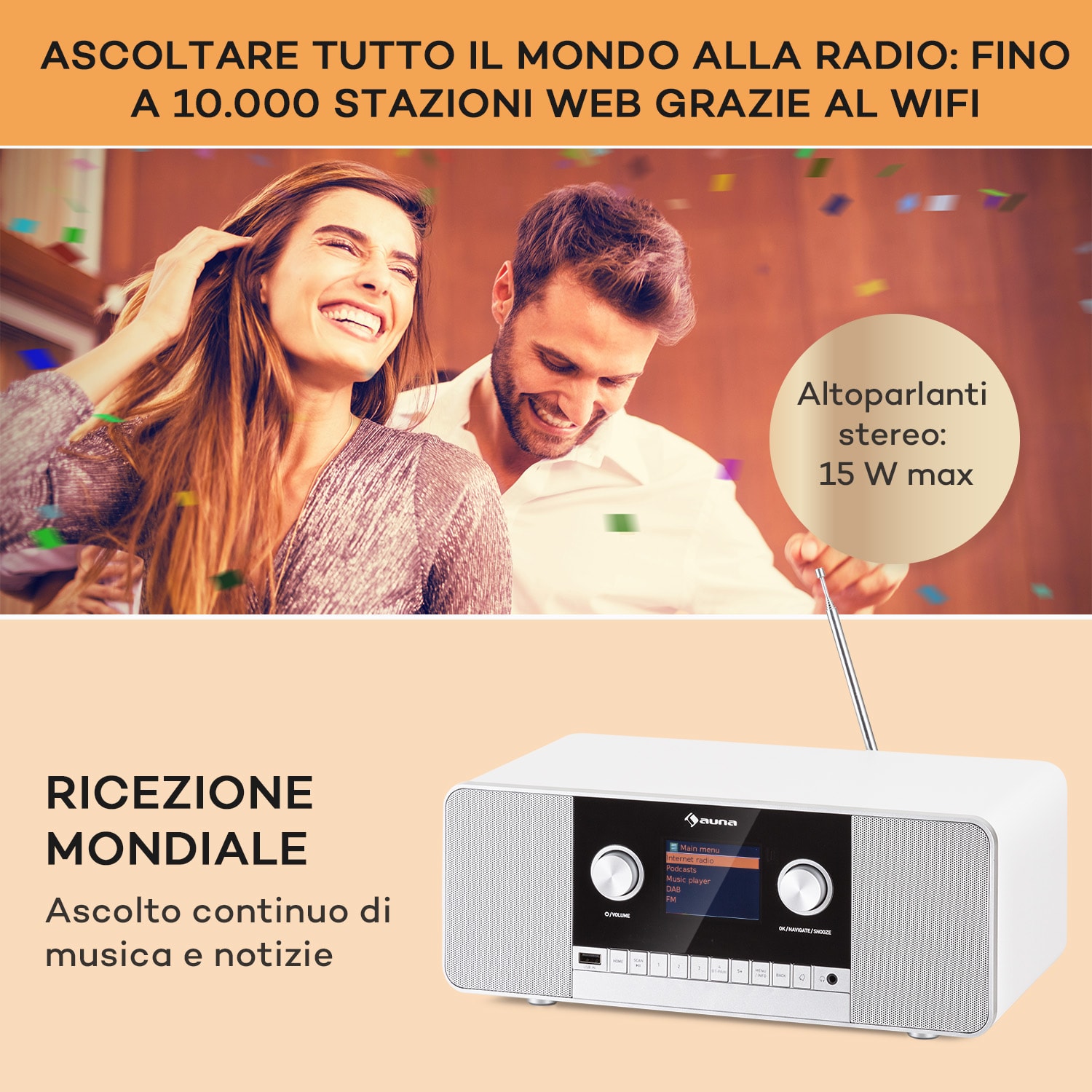 Connect 120 MKII - Radio web, Bluetooth, WiFi, DAB/DAB+, USB Bianco
