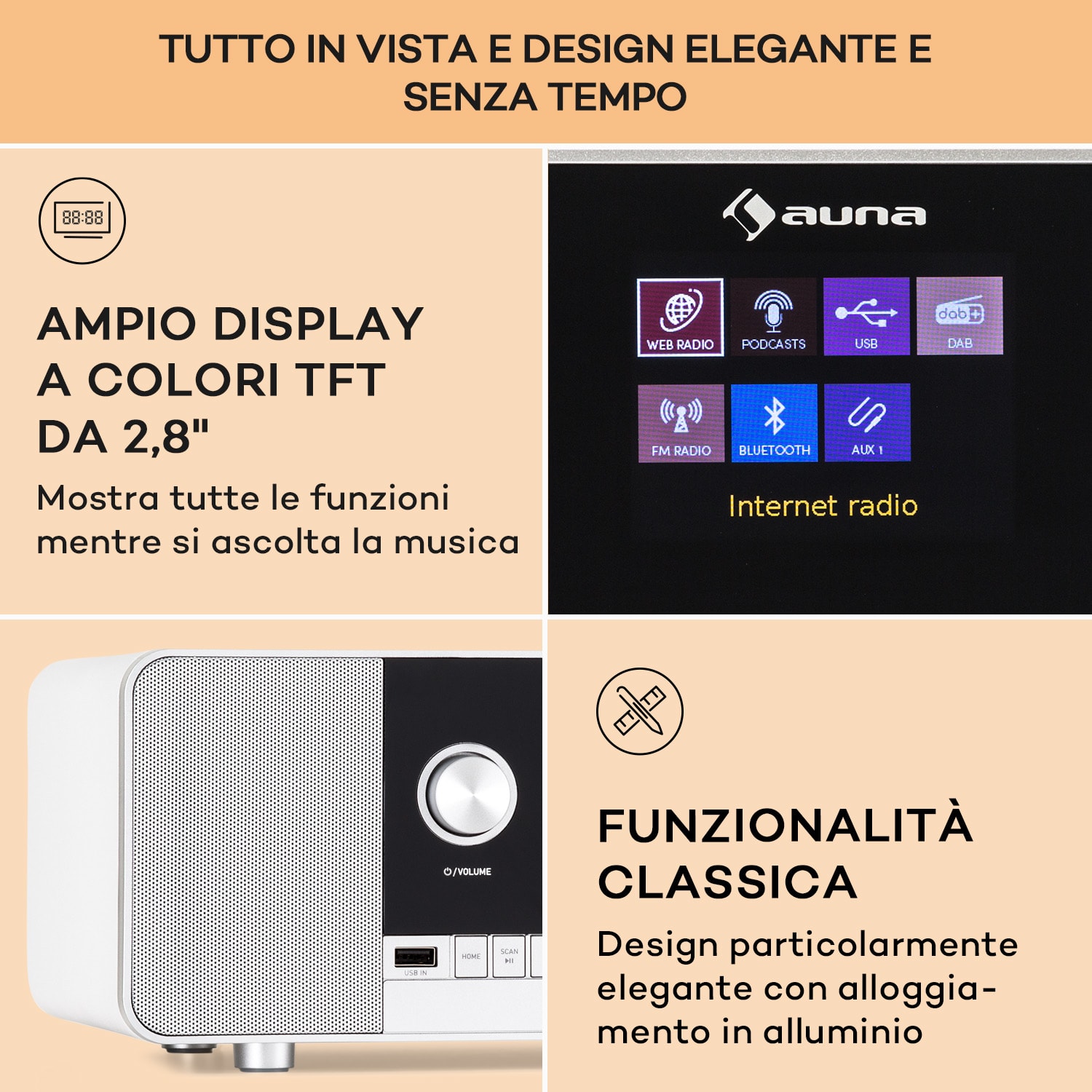 Connect 120 MKII - Radio web, Bluetooth, WiFi, DAB/DAB+, USB Bianco