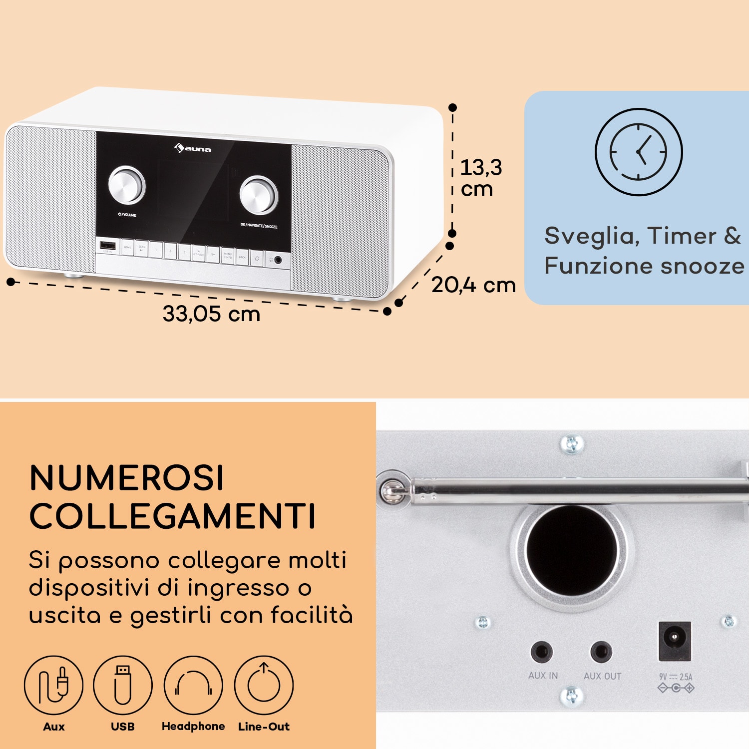 Connect 120 MKII - Radio web, Bluetooth, WiFi, DAB/DAB+, USB Bianco