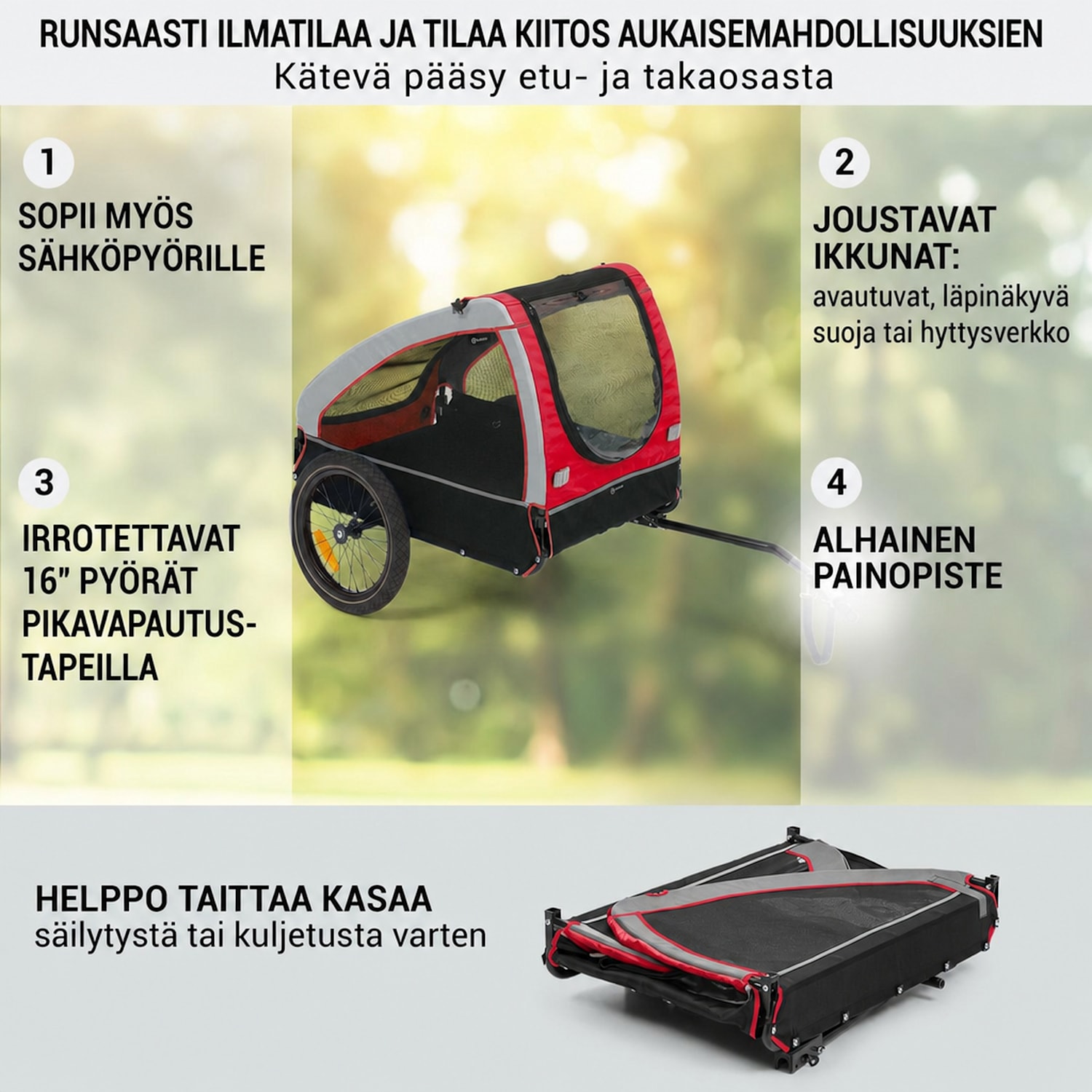 Husky koirankuljetuskärry n. 250 l 600D oxford -kangas  Punainen