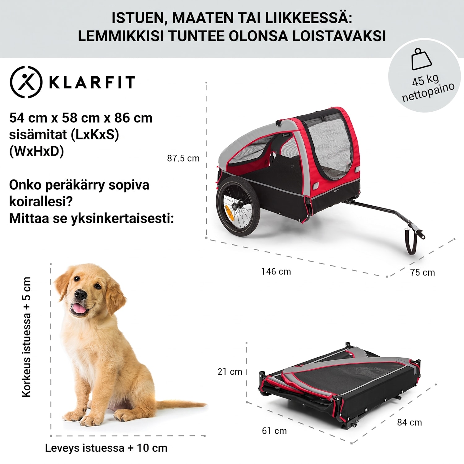 Husky koirankuljetuskärry n. 250 l 600D oxford -kangas  Punainen