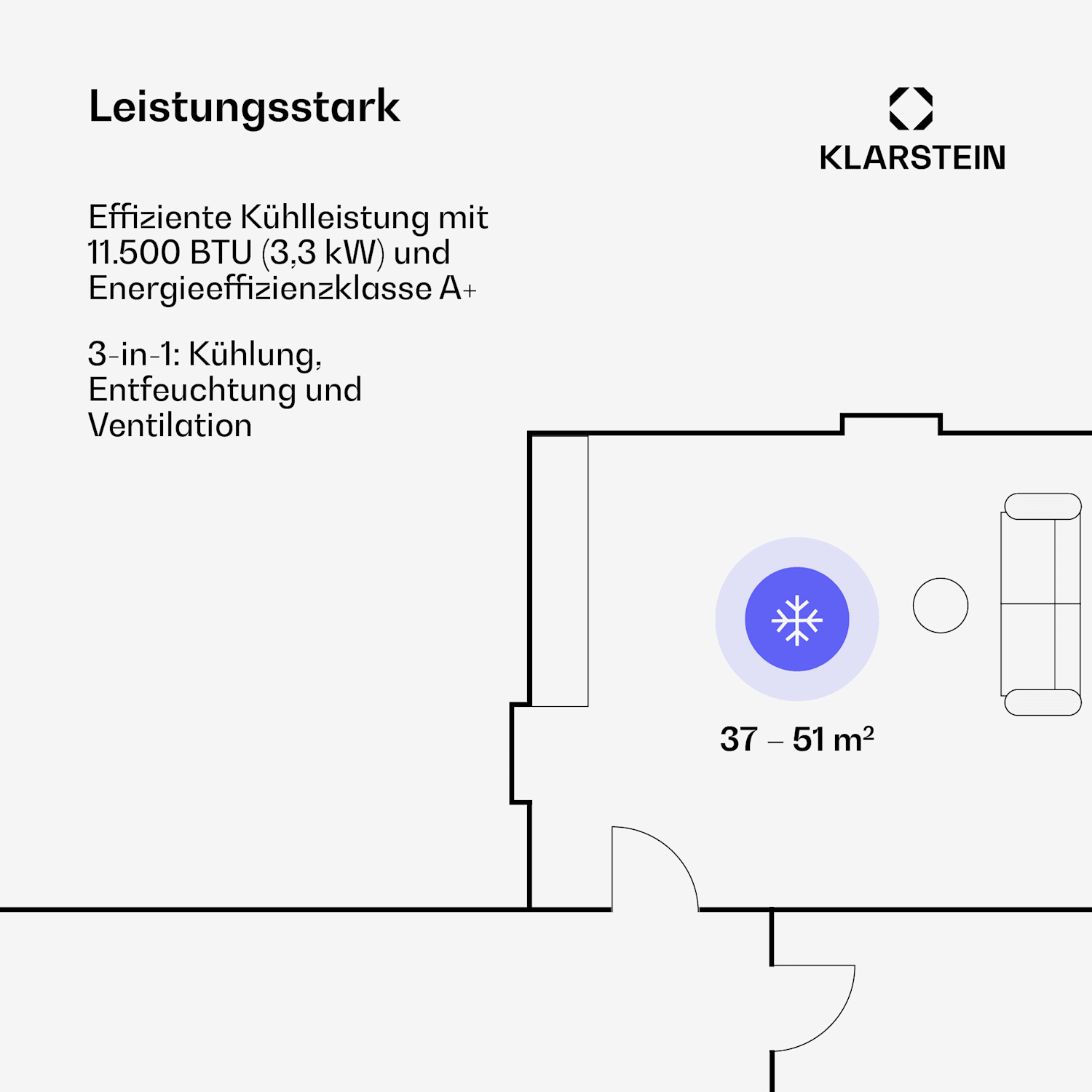 Kraftwerk Eco Smart 11 Klimaanlage 3-in-1 11500 BTU App Fernbedienung 11.500 BTU | Anthrazit