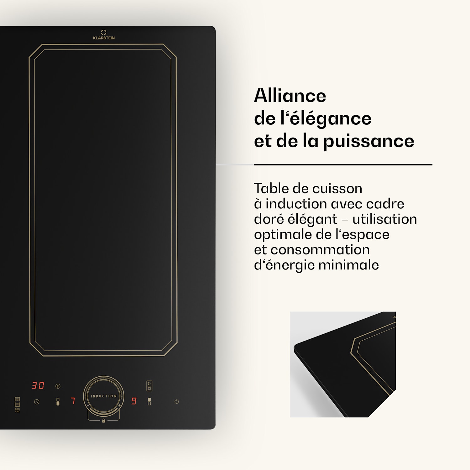 Victoria Domino Table de cuisson à induction encastrable 3500 W Flexzone minuterie  Noir