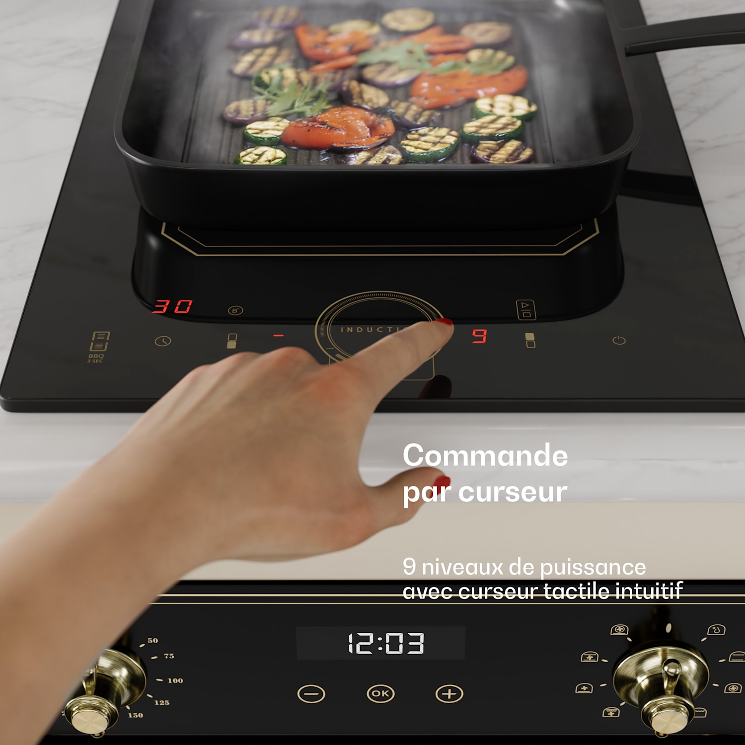 Victoria Domino Table de cuisson à induction encastrable 3500 W Flexzone minuterie  Noir